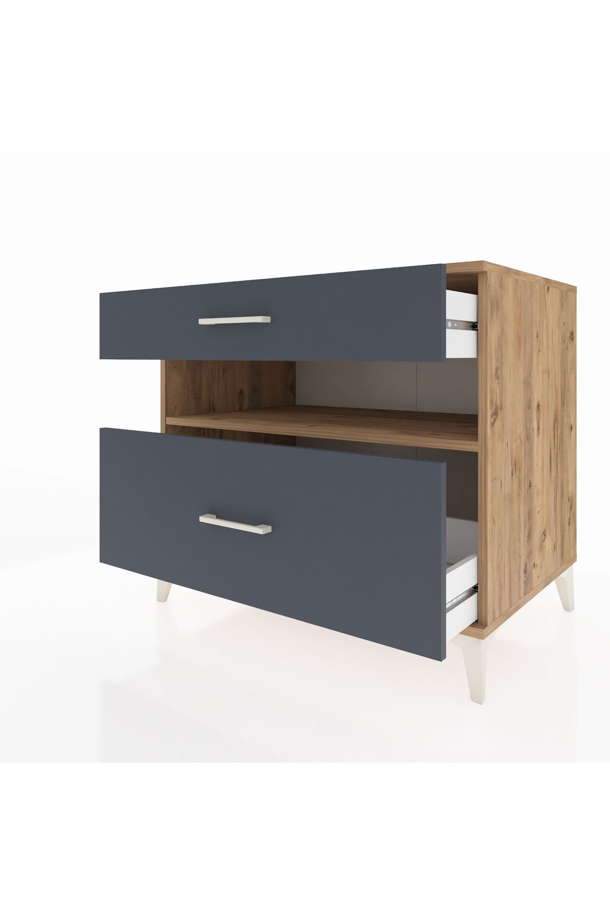 Kronos Şifonyer Tek Raflı 2 Çekmeceli 88x59x80 Çam-Antrasit