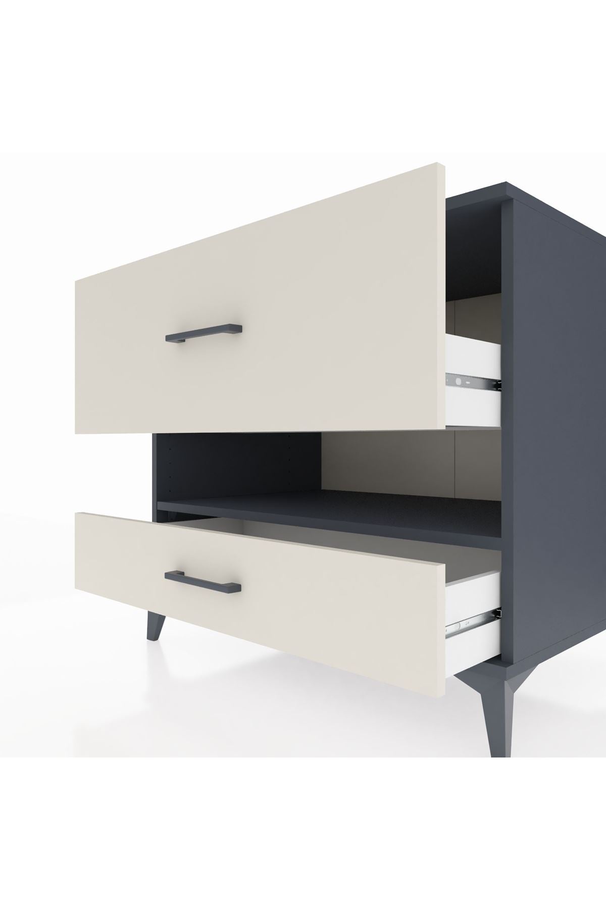 Kronos Şifonyer Tek Raflı 2 Çekmeceli 88x59x80 Antrasit-Aytaşı