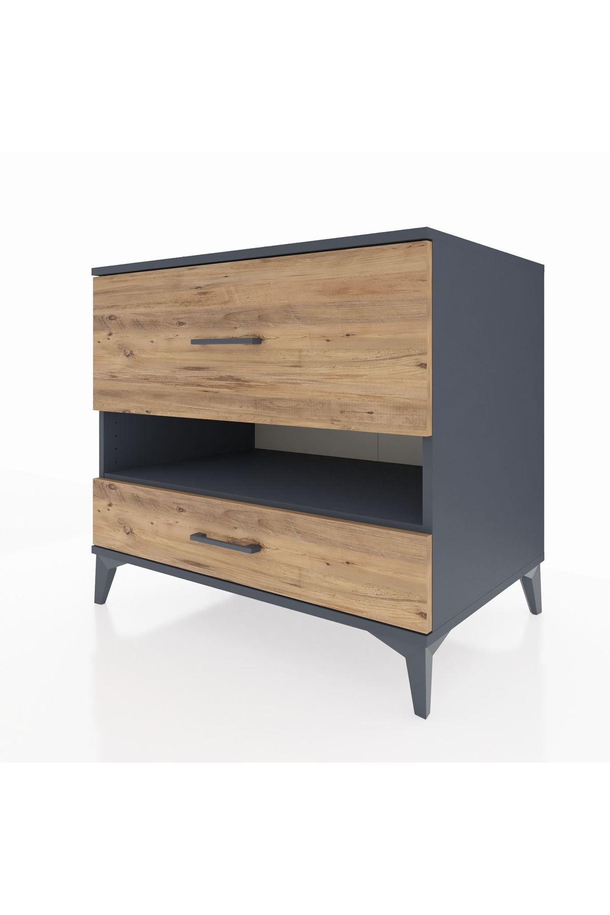 Kronos Şifonyer Tek Raflı 2 Çekmeceli 88x59x80 Antrasit-Çam