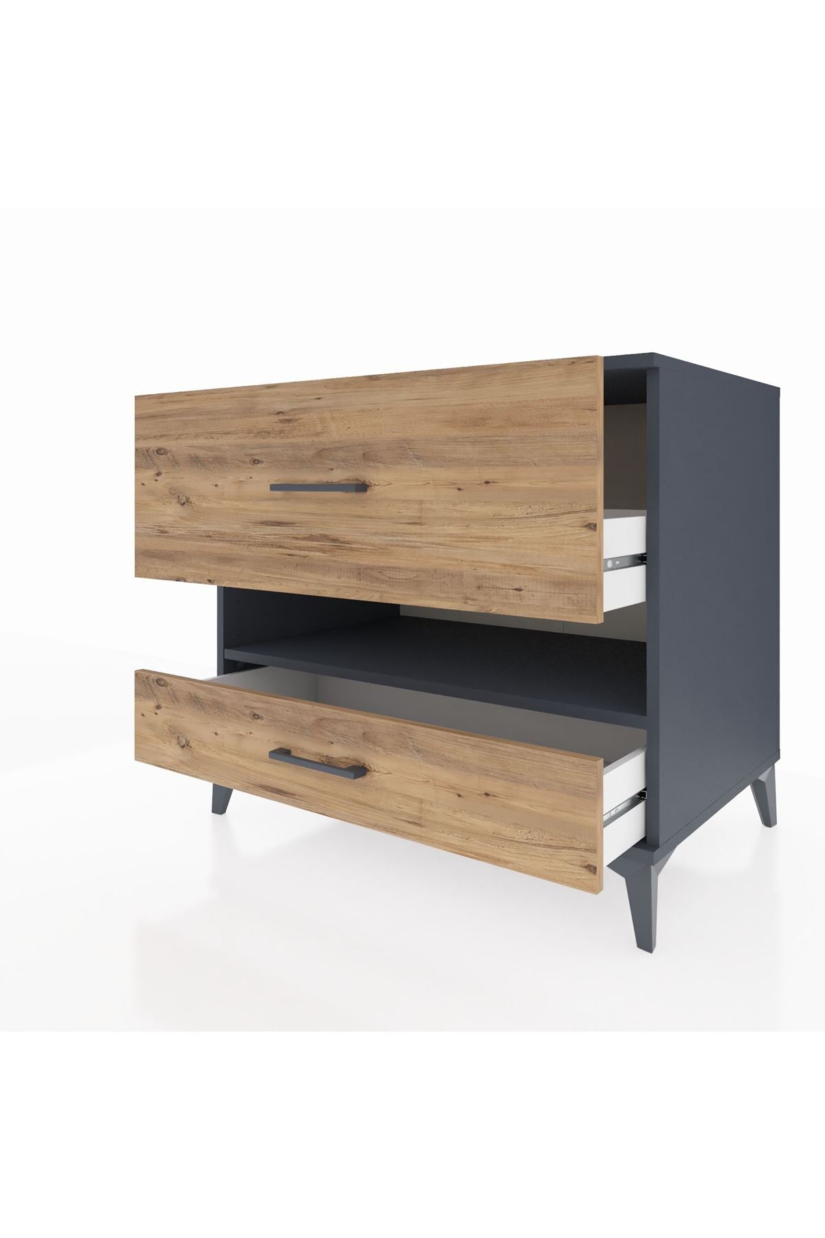 Kronos Şifonyer Tek Raflı 2 Çekmeceli 88x59x80 Antrasit-Çam