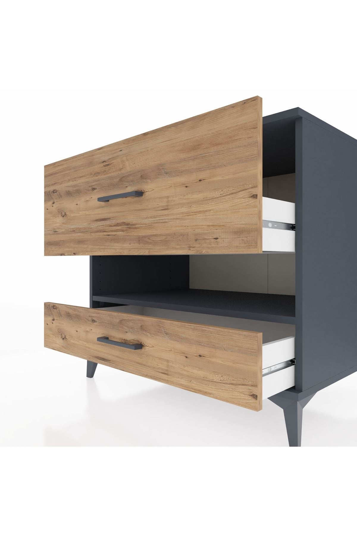 Kronos Şifonyer Tek Raflı 2 Çekmeceli 88x59x80 Antrasit-Çam