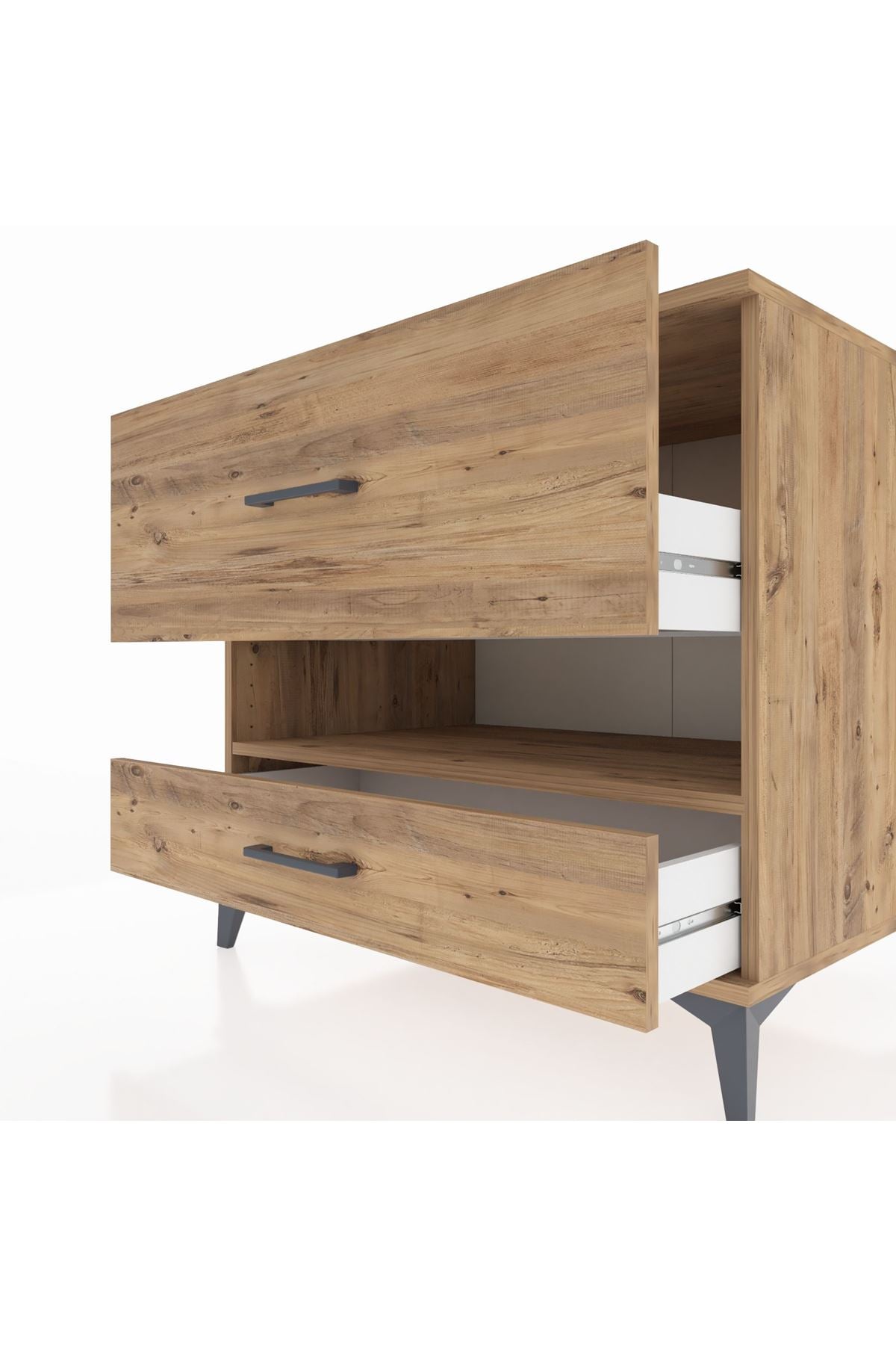 Kronos Şifonyer Tek Raflı 2 Çekmeceli 88x59x80 Çam-Çam