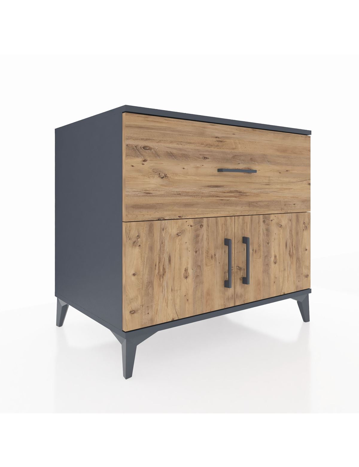 Kronos Şifonyer Tek Raflı Tek Çekmeceli 2 Kapaklı 88x59x80 Antrasit-Çam