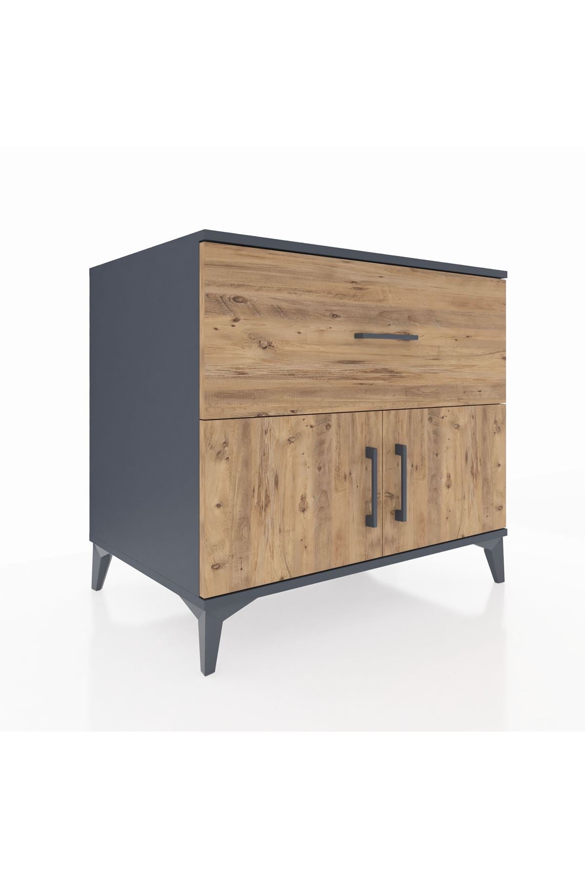 Kronos Şifonyer Tek Raflı Tek Çekmeceli 2 Kapaklı 88x59x80 Antrasit-Çam