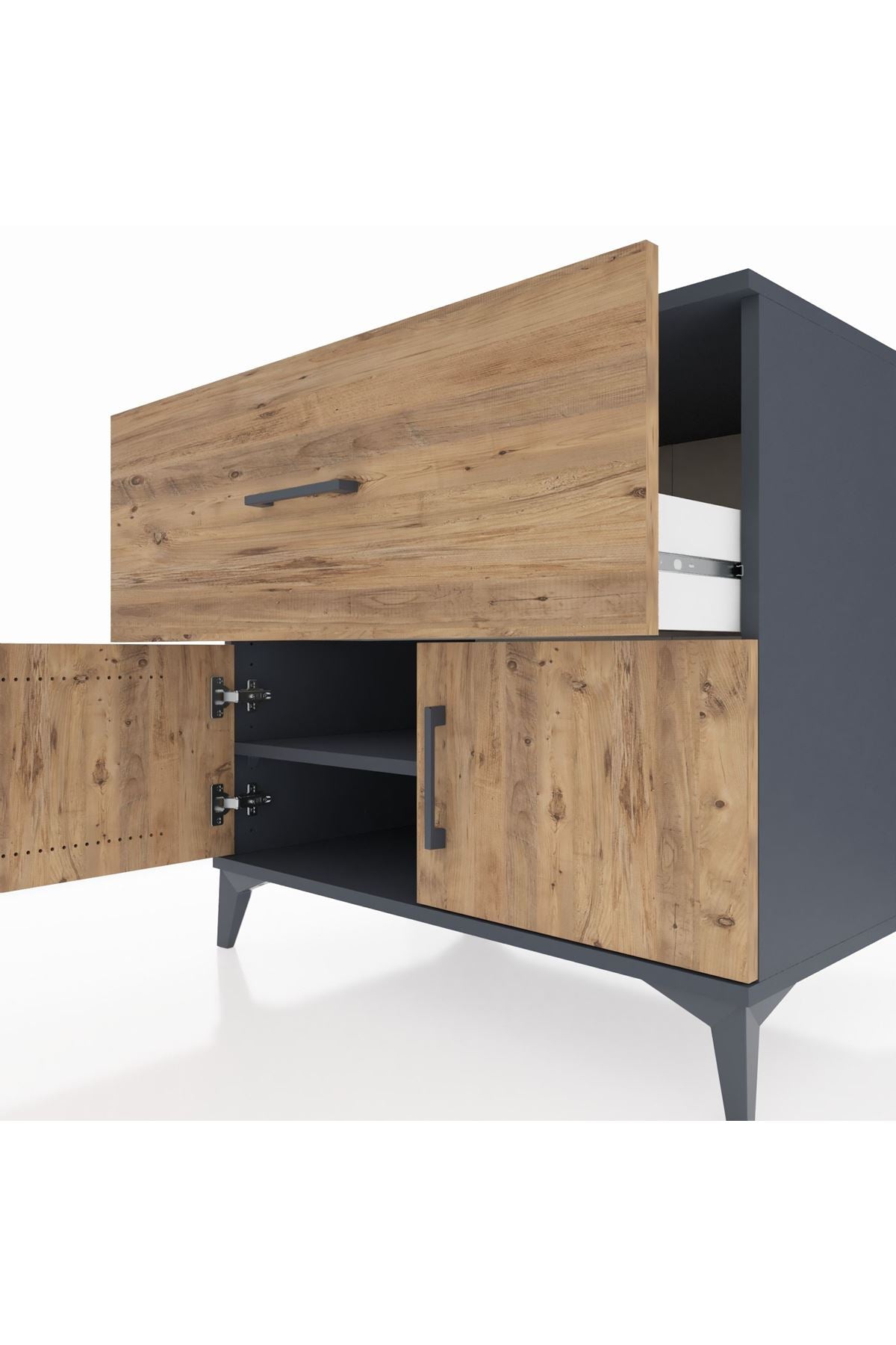 Kronos Şifonyer Tek Raflı Tek Çekmeceli 2 Kapaklı 88x59x80 Antrasit-Çam