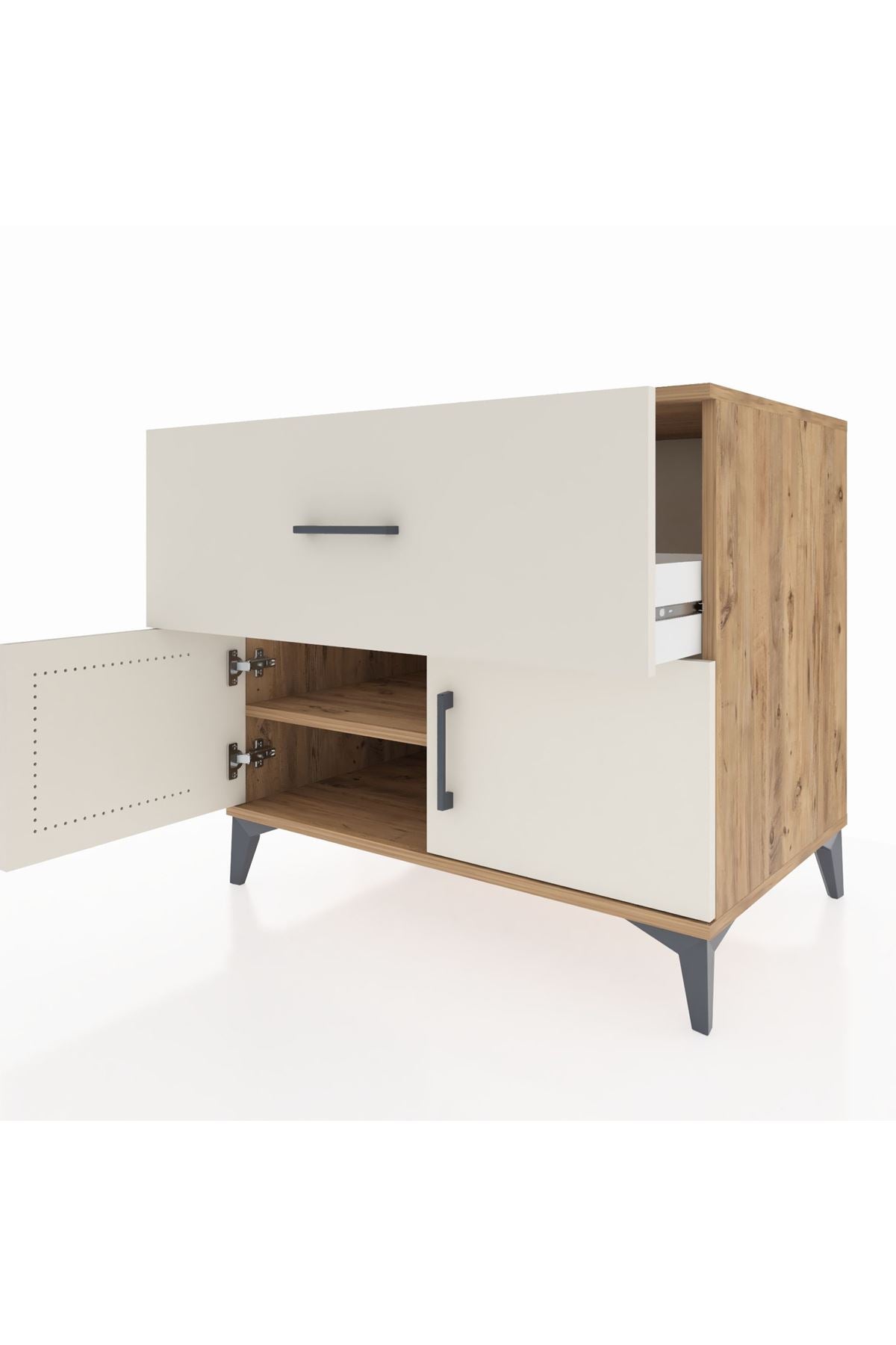 Kronos Şifonyer Tek Raflı Tek Çekmeceli 2 Kapaklı 88x59x80 Çam-Aytaşı