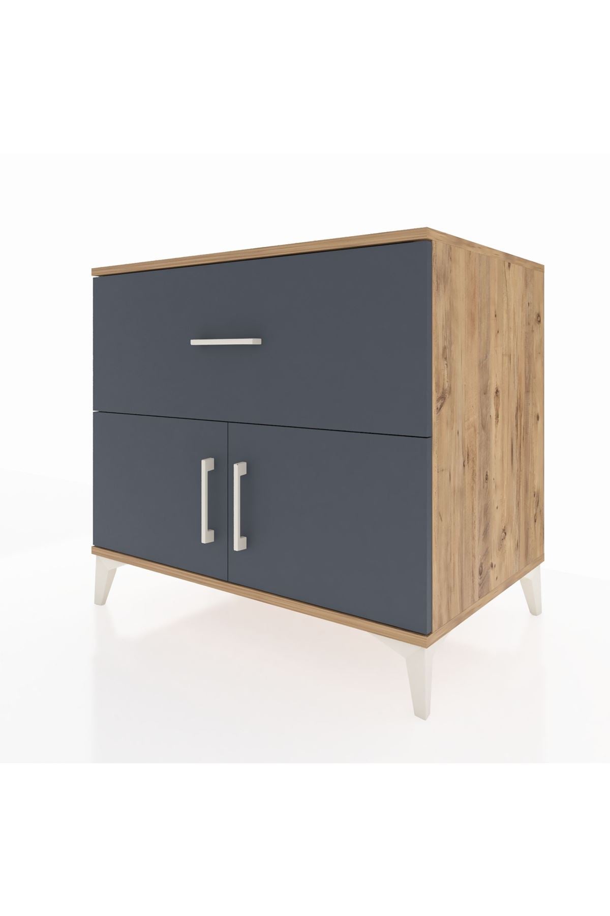 Kronos Şifonyer Tek Raflı Tek Çekmeceli 2 Kapaklı 88x59x80 Çam-Antrasit