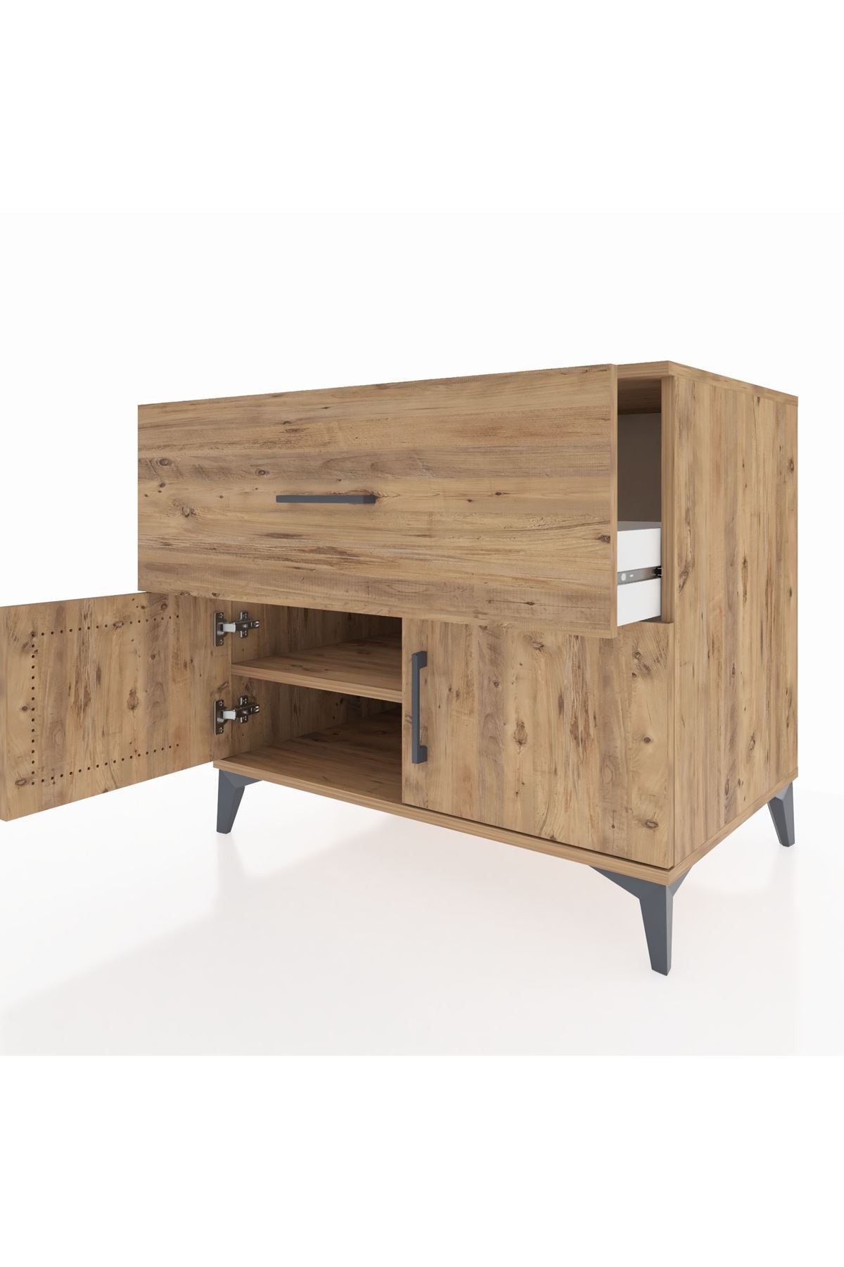 Kronos Şifonyer Tek Raflı Tek Çekmeceli 2 Kapaklı 88x59x80 Çam-Çam