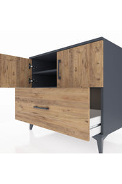 Kronos Şifonyer 2 Raflı Tek Çekmeceli 2 Kapaklı 88x59x80 Antrasit-Çam