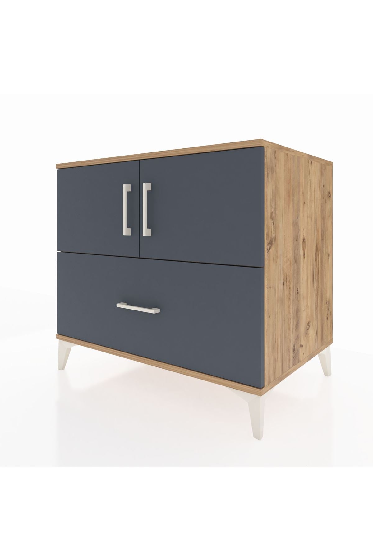 Kronos Şifonyer 2 Raflı Tek Çekmeceli 2 Kapaklı 88x59x80 Çam-Antrasit