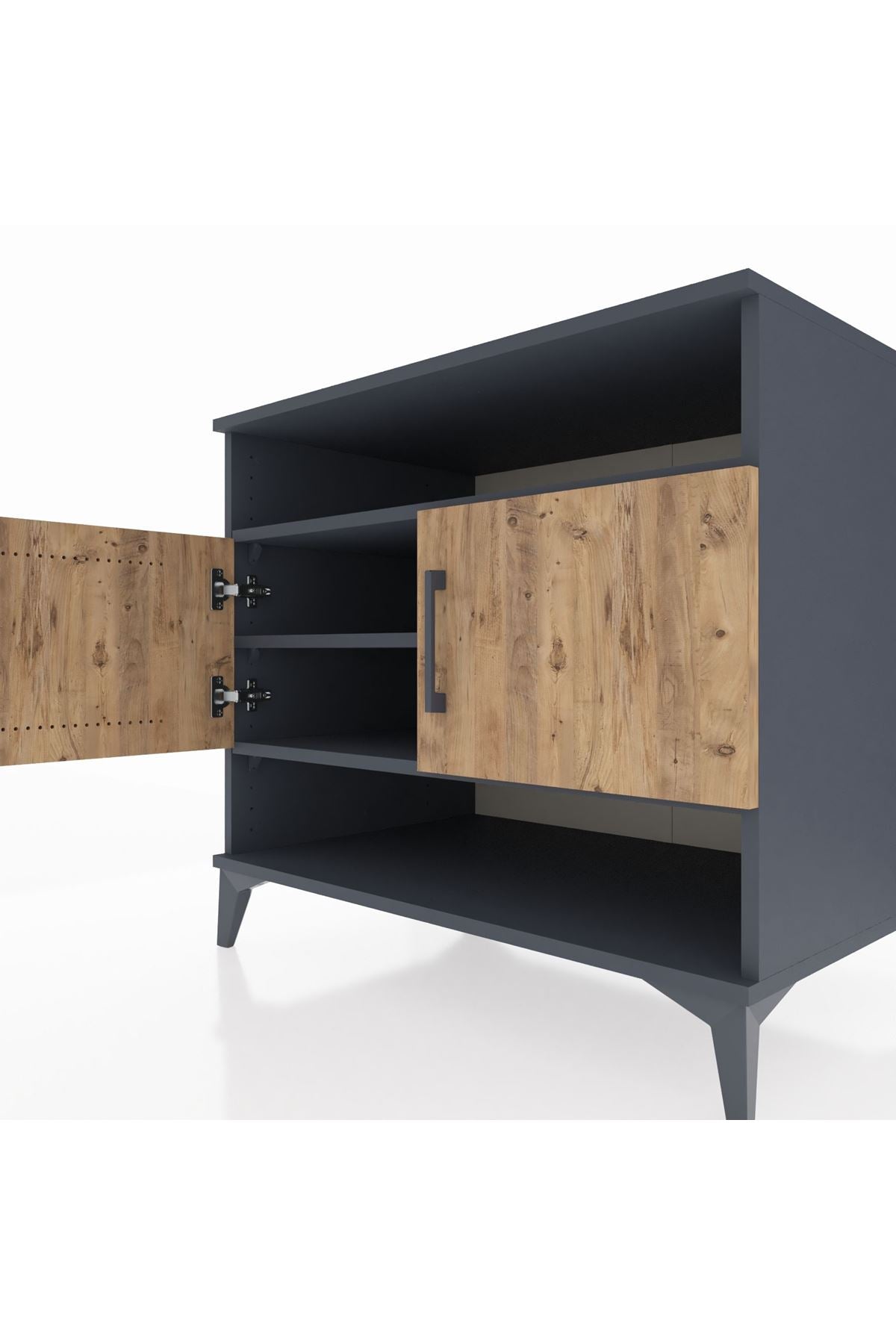 Kronos Şifonyer 3 Raflı 2 Kapaklı 88x59x80 Antrasit-Çam