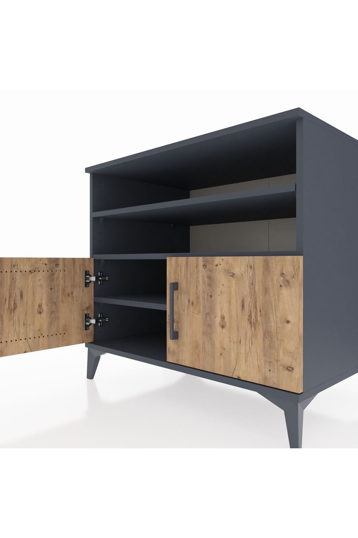 Kronos Şifonyer 3 Raflı 2 Kapaklı 88x59x80 Antrasit-Çam