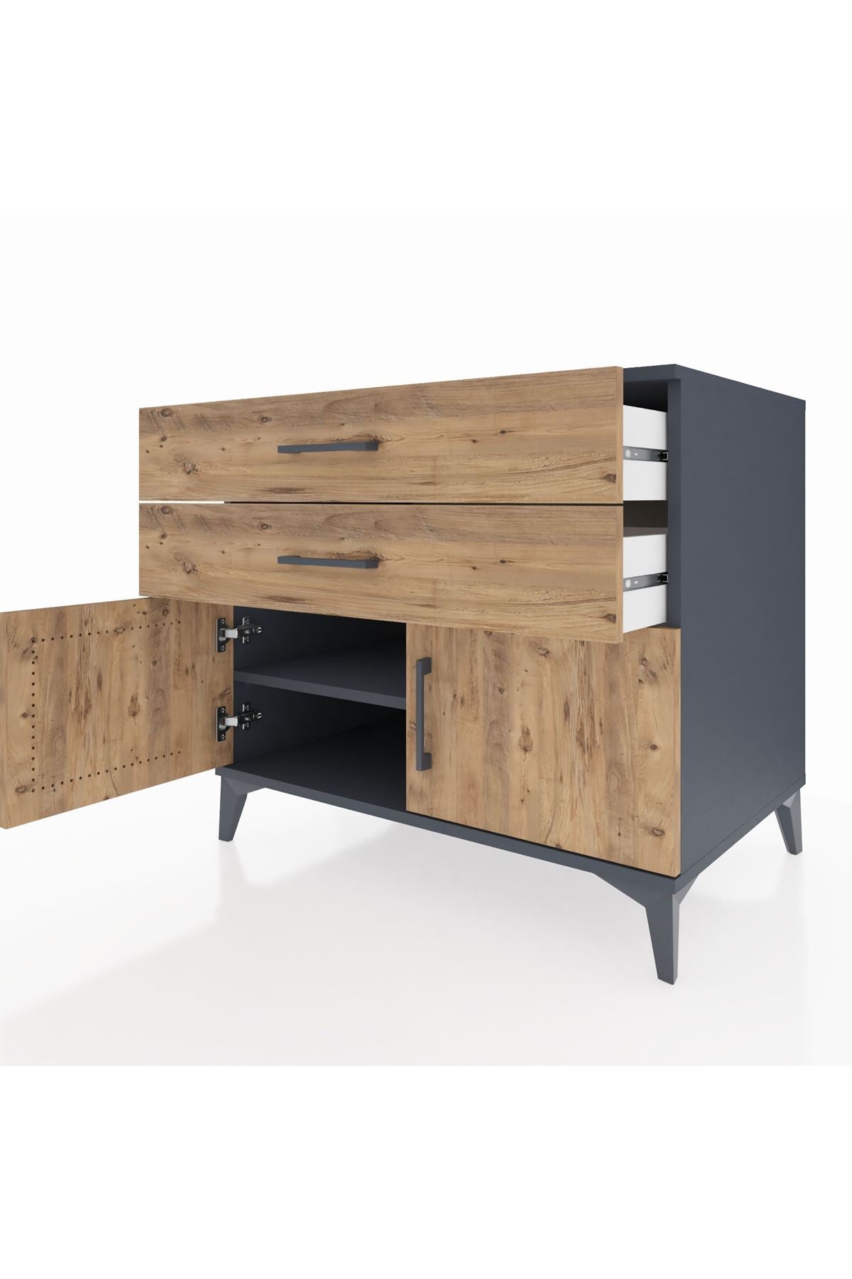 Kronos Şifonyer Tek Raflı 2 Çekmeceli 2 Kapaklı 88x59x80 Antrasit-Çam