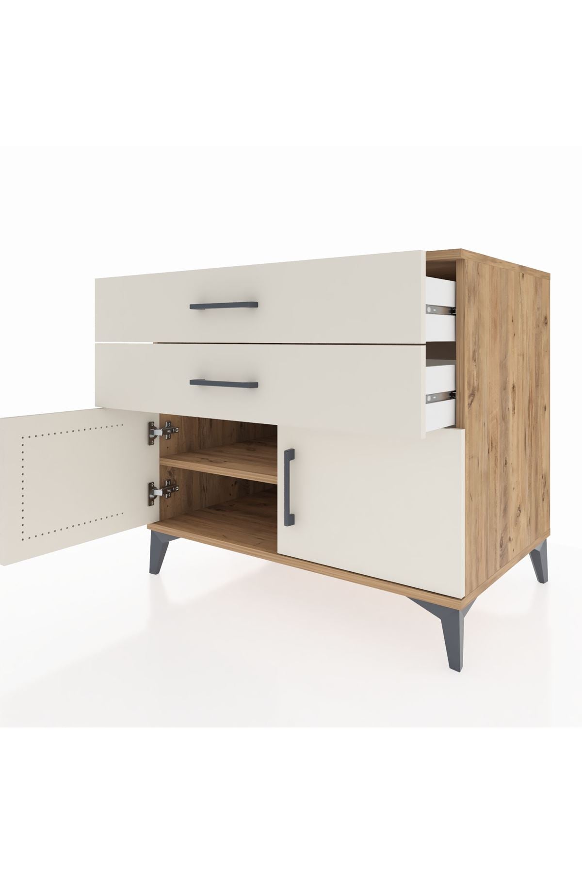 Kronos Şifonyer Tek Raflı 2 Çekmeceli 2 Kapaklı 88x59x80 Çam-Aytaşı