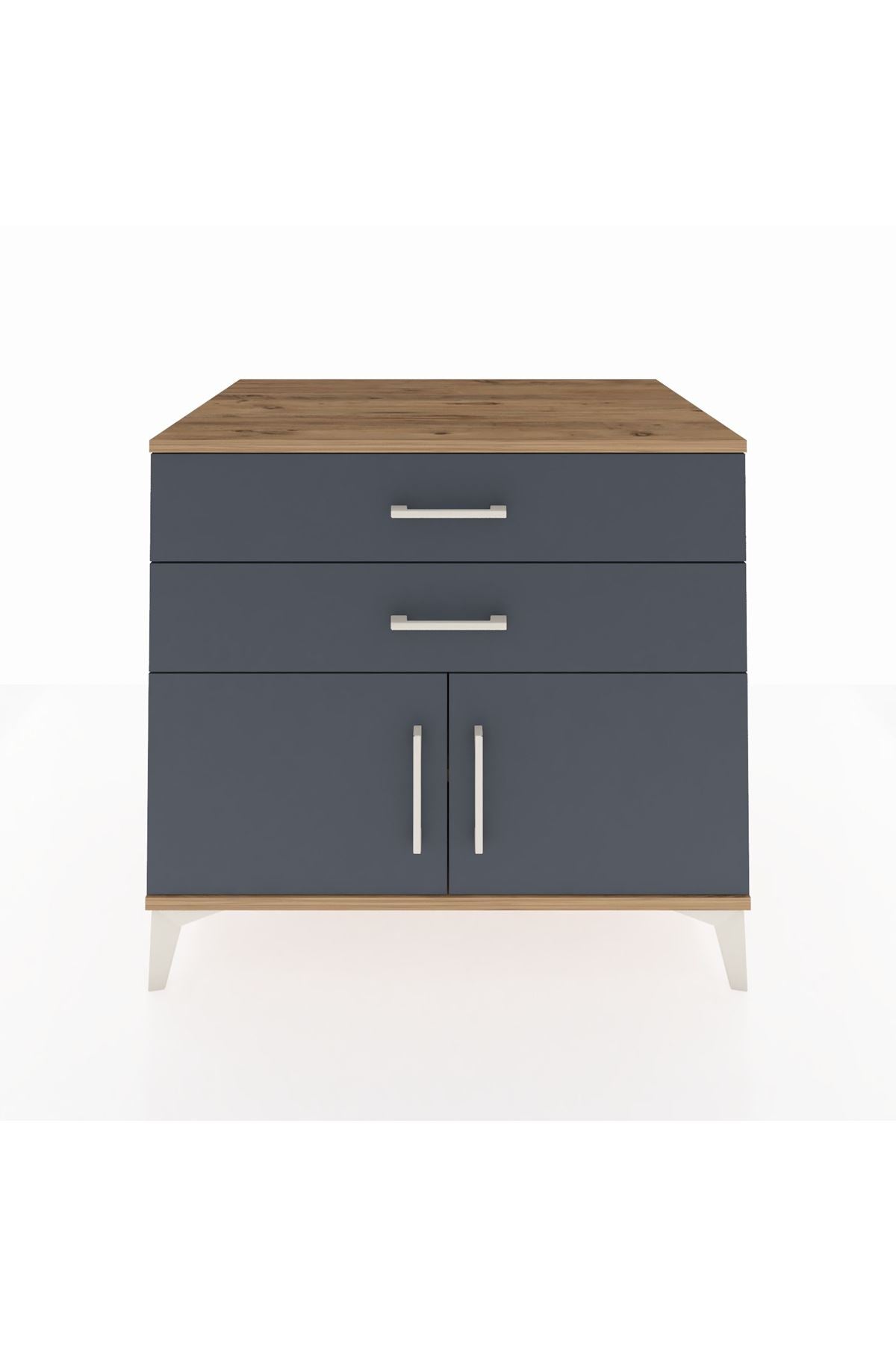 Kronos Şifonyer Tek Raflı 2 Çekmeceli 2 Kapaklı 88x59x80 Çam-Antrasit