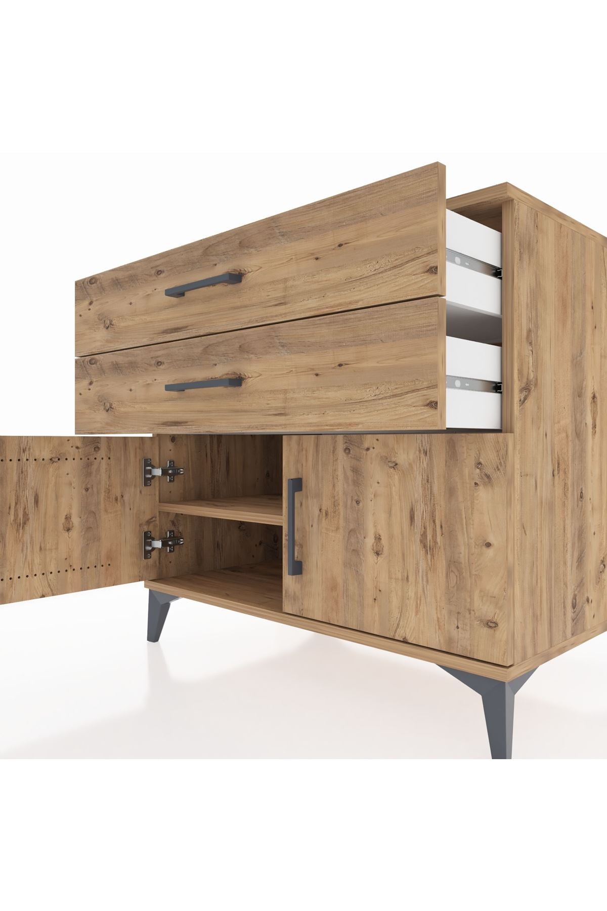 Kronos Şifonyer Tek Raflı 2 Çekmeceli 2 Kapaklı 88x59x80 Çam-Çam