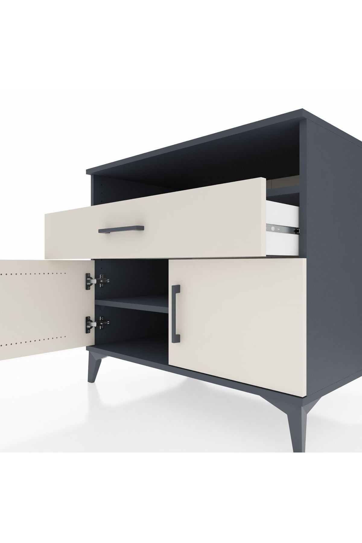 Kronos Şifonyer 2 Raflı Tek Çekmeceli 2 Kapaklı 88x59x80 Antrasit-Aytaşı