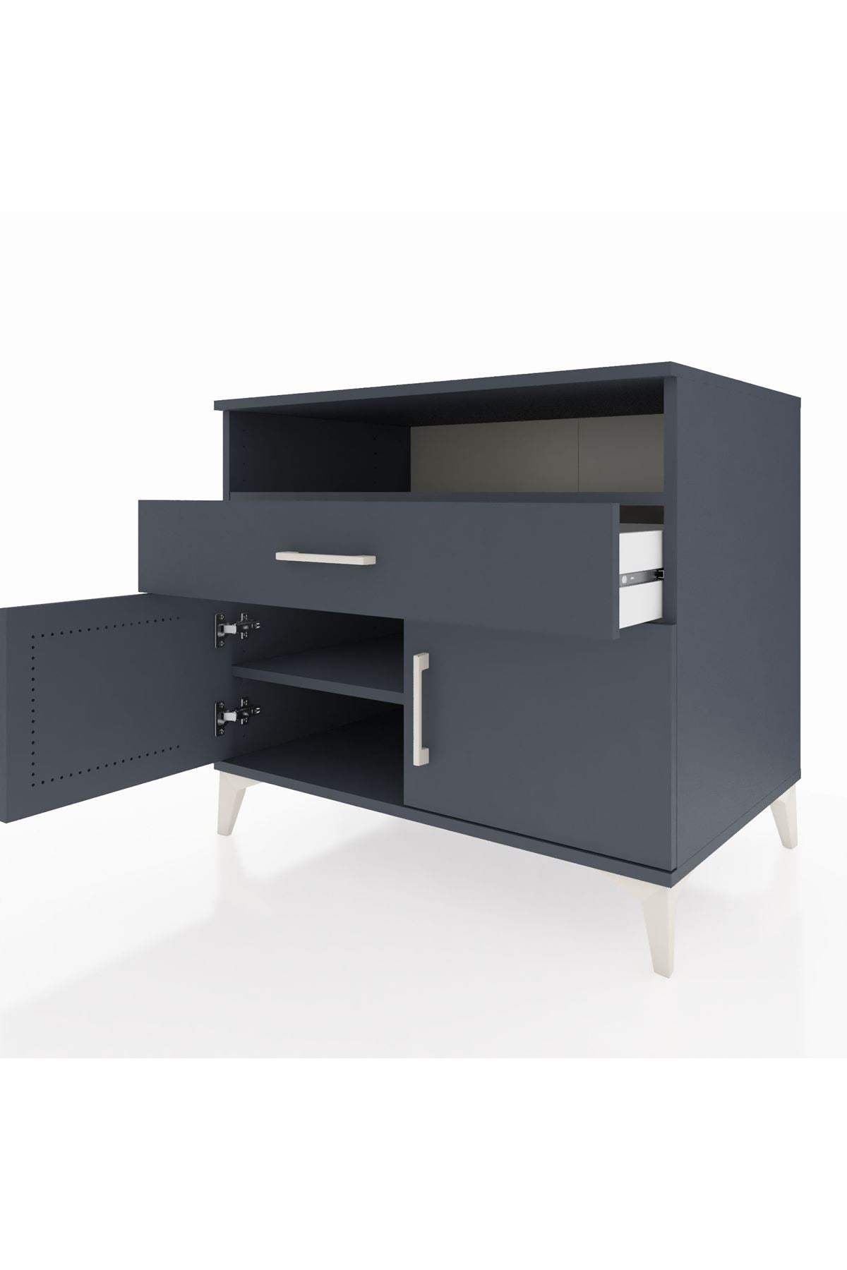 Kronos Şifonyer 2 Raflı Tek Çekmeceli 2 Kapaklı 88x59x80 Antrasit-Antrasit