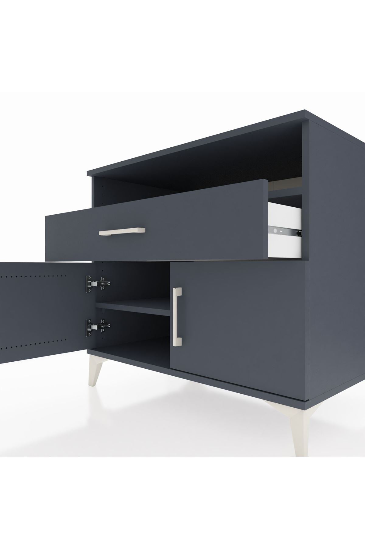 Kronos Şifonyer 2 Raflı Tek Çekmeceli 2 Kapaklı 88x59x80 Antrasit-Antrasit