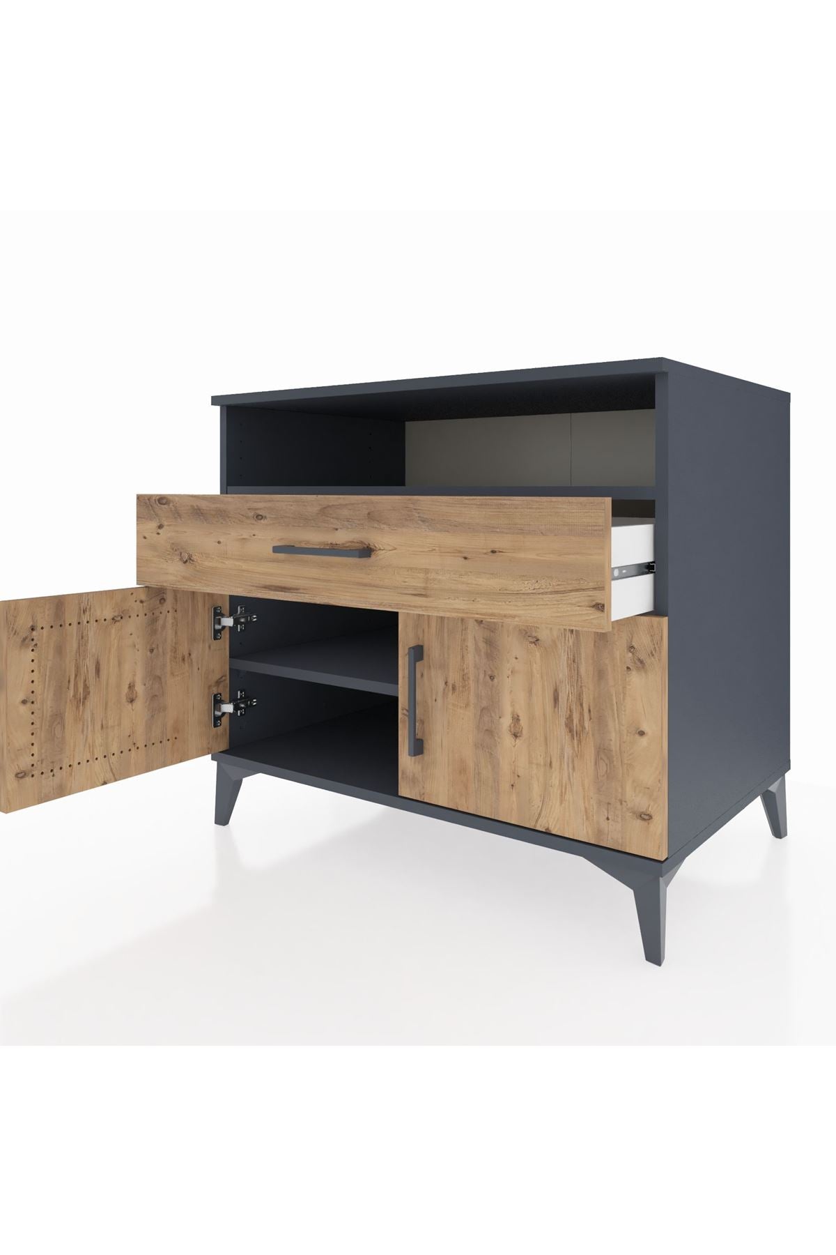 Kronos Şifonyer 2 Raflı Tek Çekmeceli 2 Kapaklı 88x59x80 Antrasit-Çam