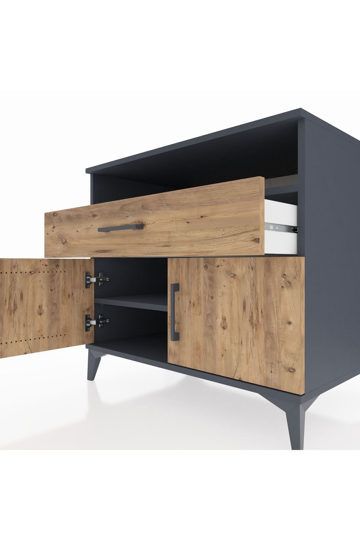 Kronos Şifonyer 2 Raflı Tek Çekmeceli 2 Kapaklı 88x59x80 Antrasit-Çam