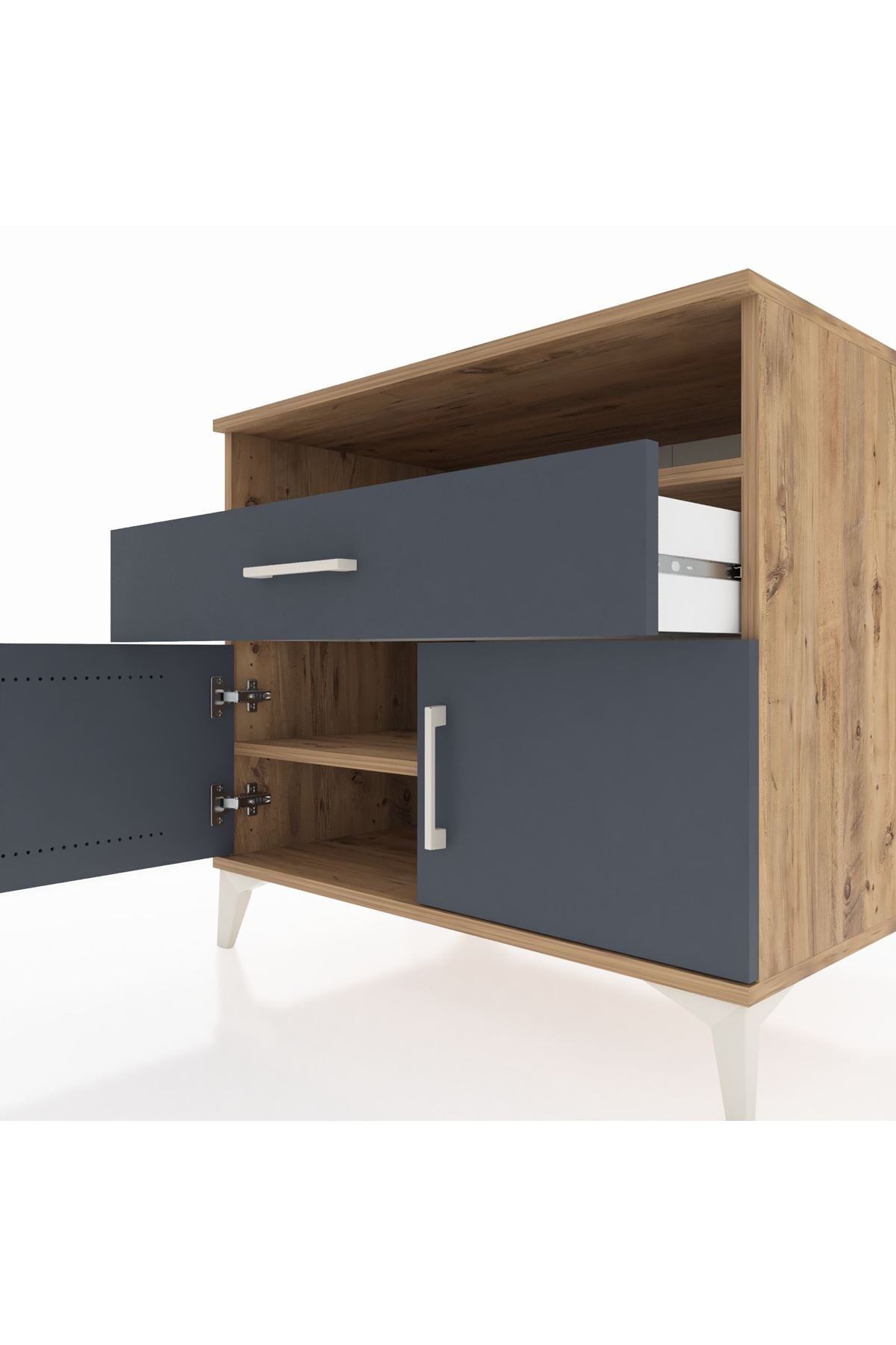 Kronos Şifonyer 2 Raflı Tek Çekmeceli 2 Kapaklı 88x59x80 Çam-Antrasit