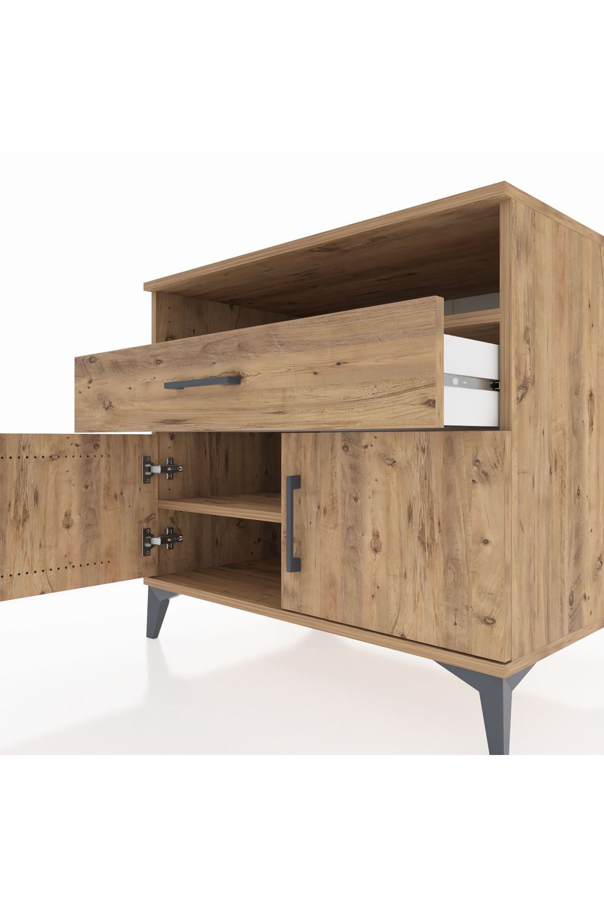 Kronos Şifonyer 2 Raflı Tek Çekmeceli 2 Kapaklı 88x59x80 Çam-Çam