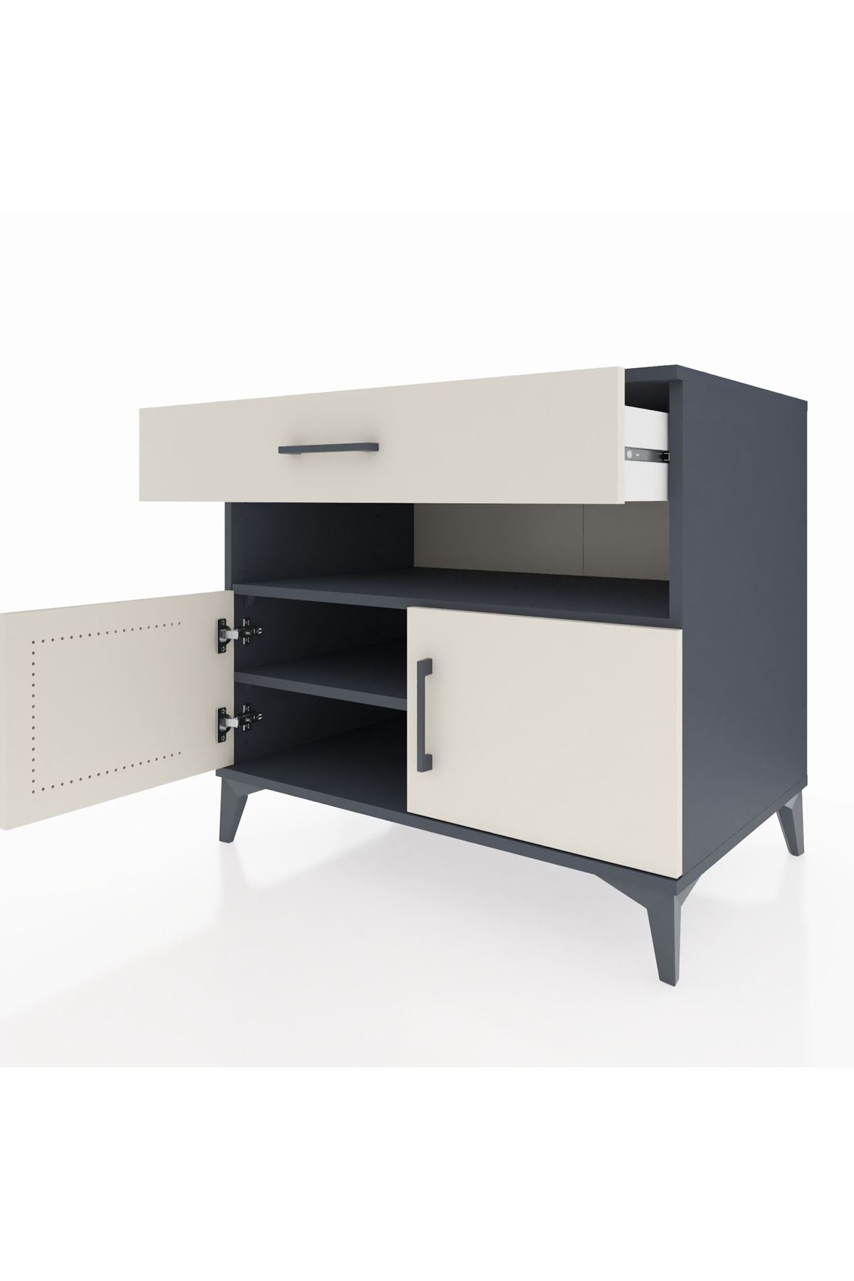 Kronos Şifonyer 2 Raflı Tek Çekmeceli 2 Kapaklı 88x59x80 Antrasit-Aytaşı