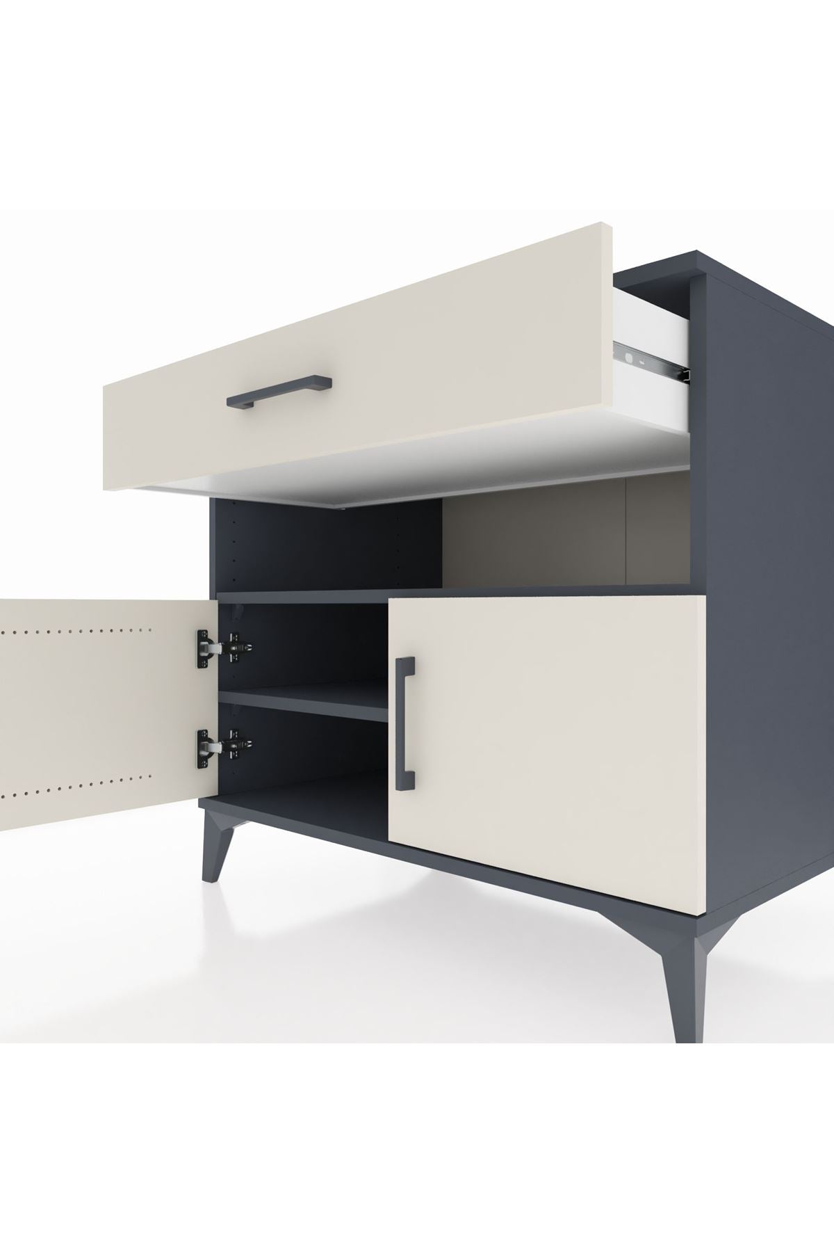 Kronos Şifonyer 2 Raflı Tek Çekmeceli 2 Kapaklı 88x59x80 Antrasit-Aytaşı