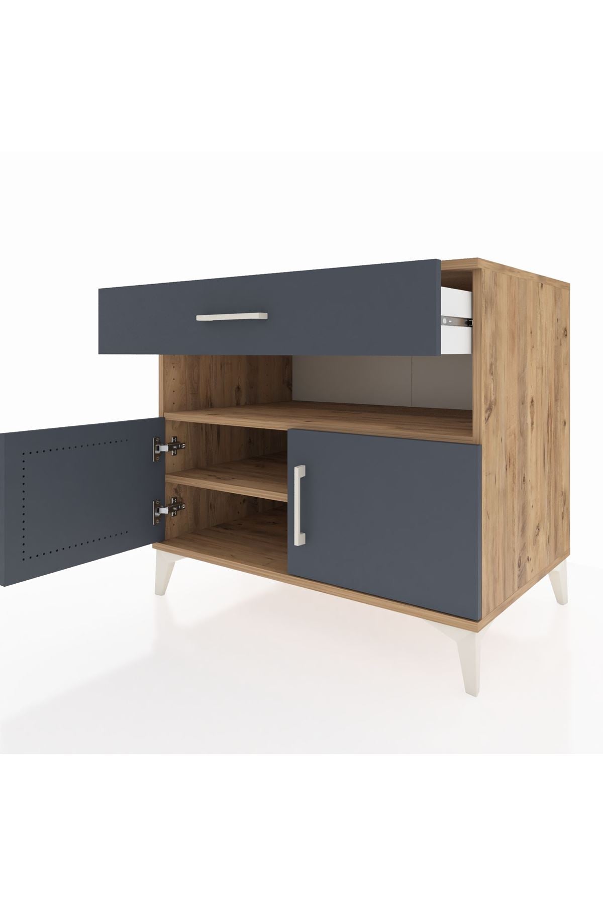 Kronos Şifonyer 2 Raflı Tek Çekmeceli 2 Kapaklı 88x59x80 Çam-Antrasit