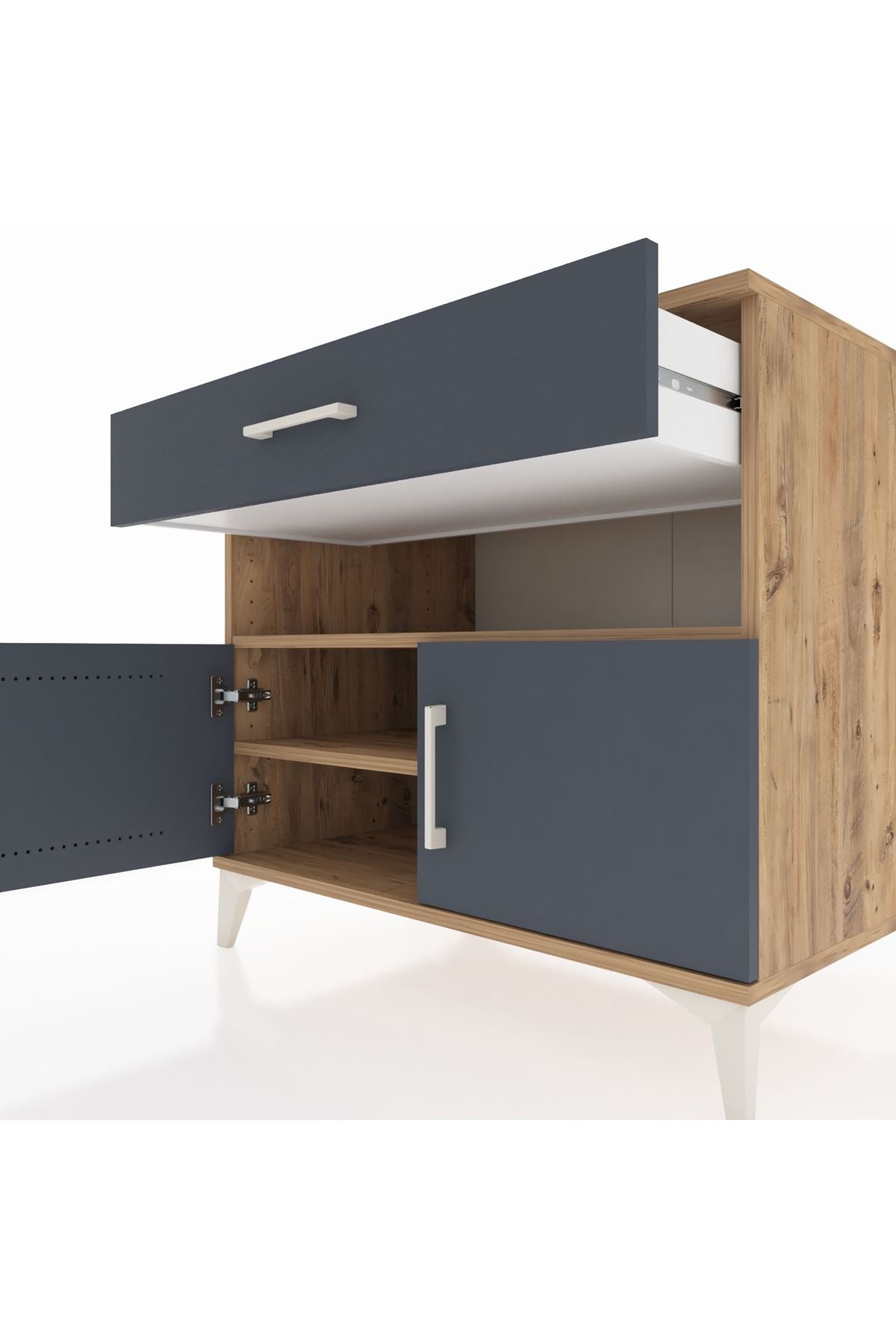 Kronos Şifonyer 2 Raflı Tek Çekmeceli 2 Kapaklı 88x59x80 Çam-Antrasit