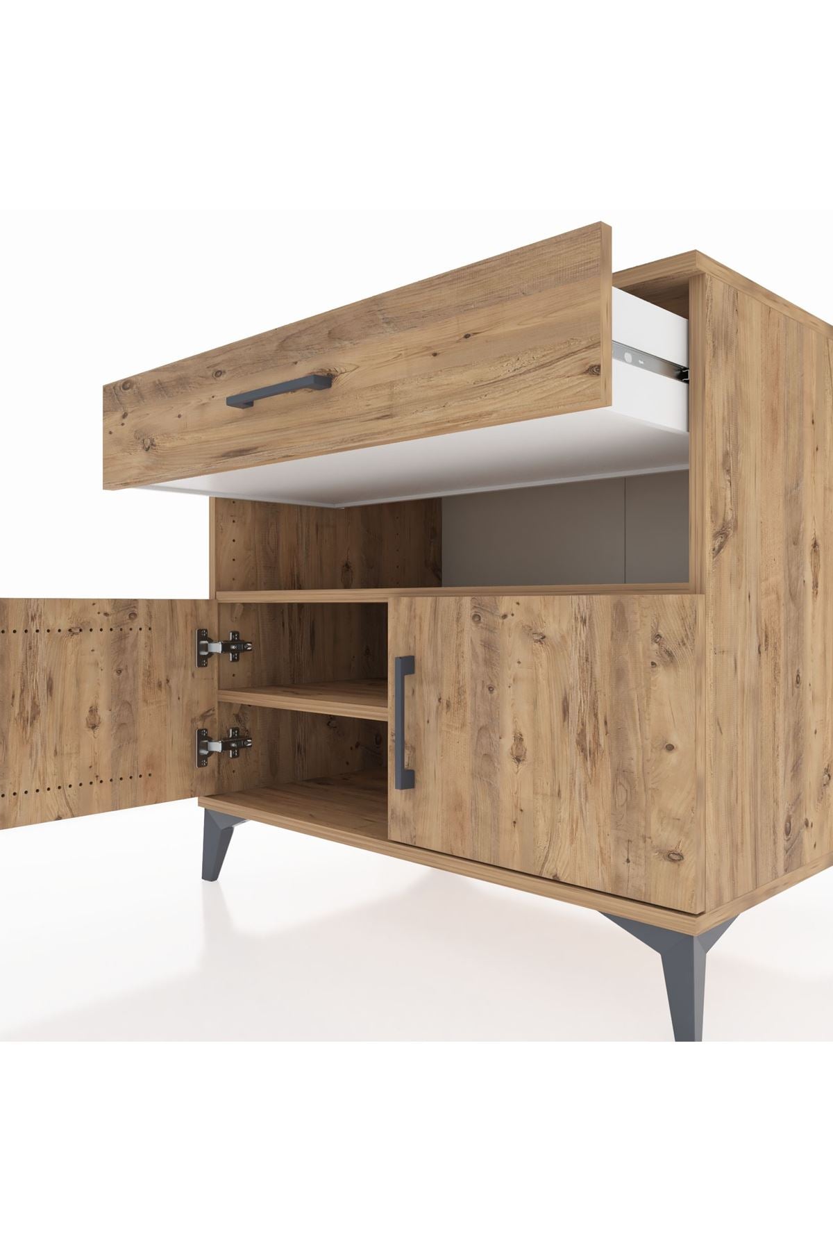 Kronos Şifonyer 2 Raflı Tek Çekmeceli 2 Kapaklı 88x59x80 Çam-Çam