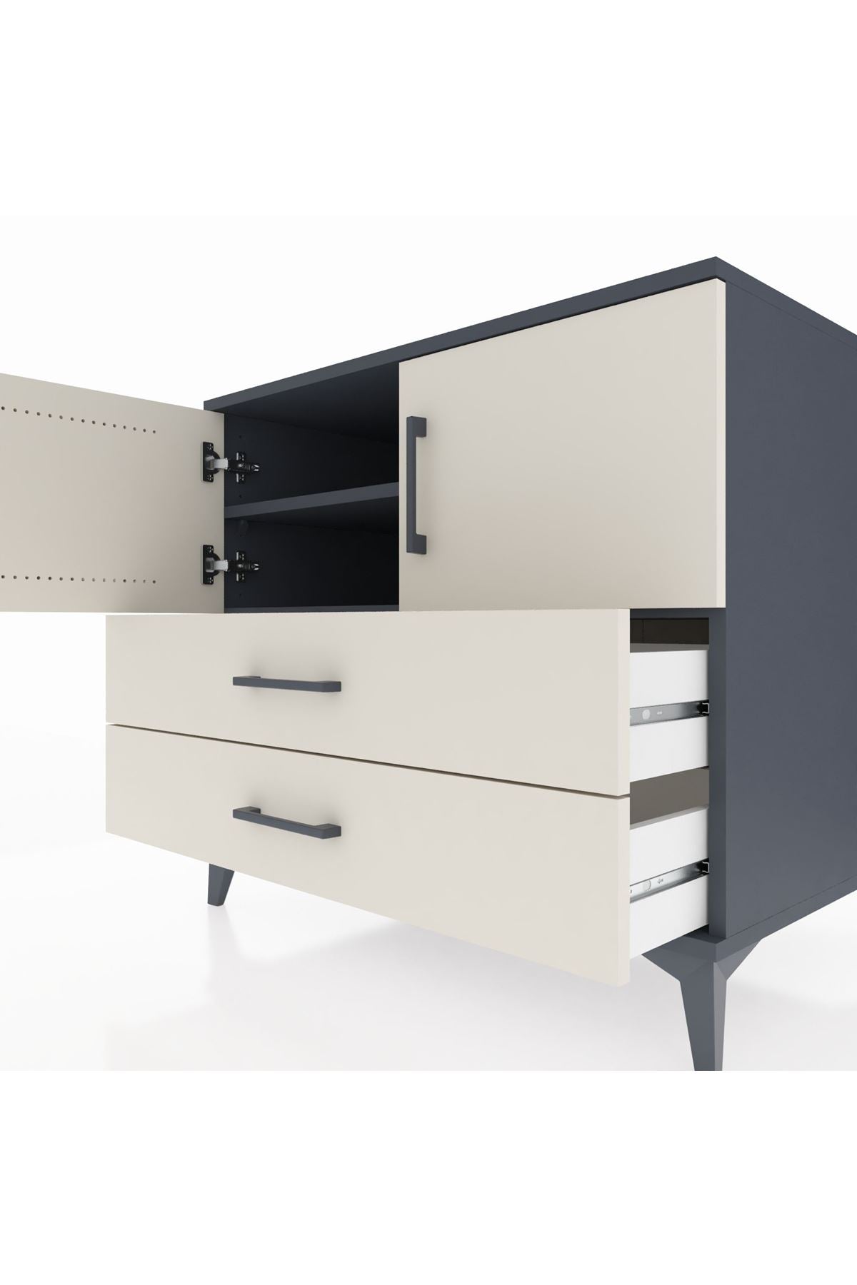 Kronos Şifonyer 2 Raflı 2 Çekmeceli 2 Kapaklı 88x59x80 Antrasit-Aytaşı