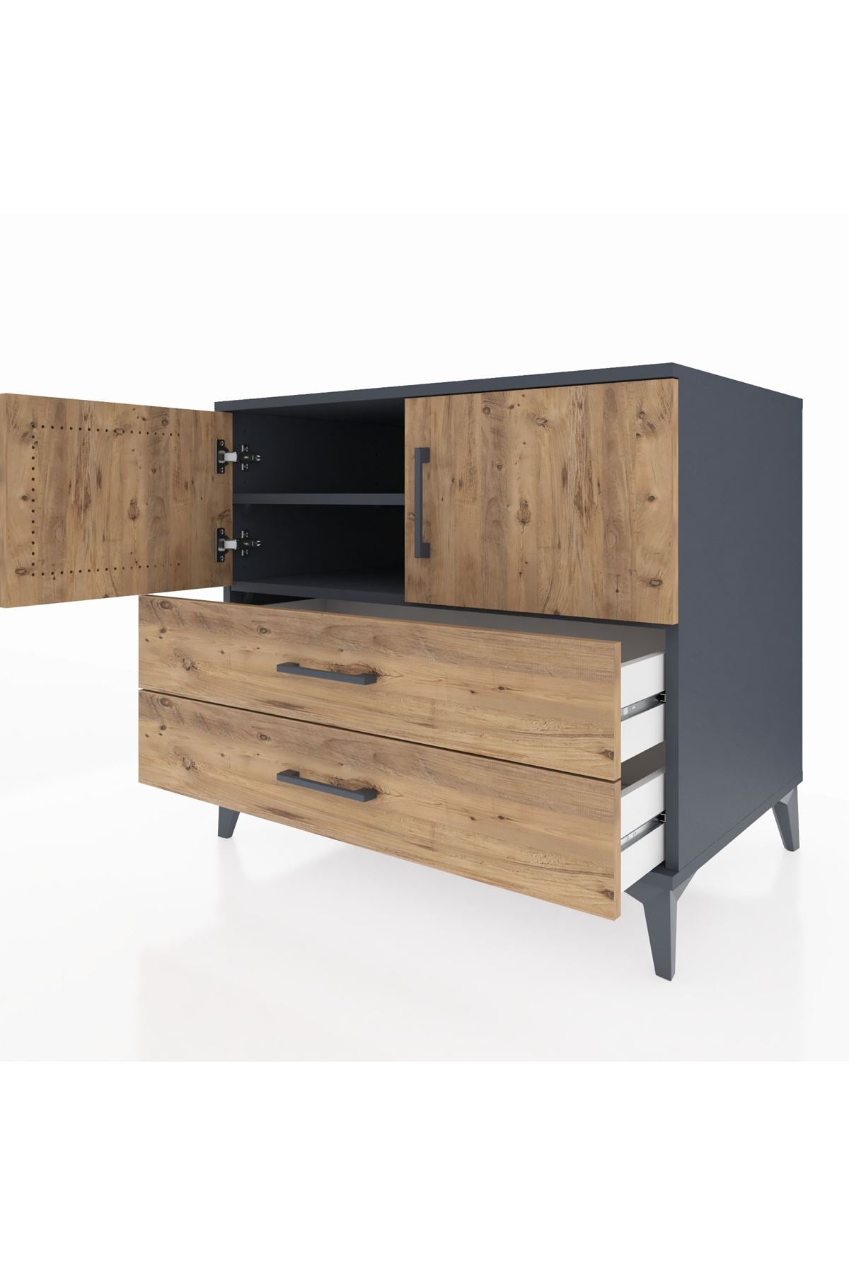 Kronos Şifonyer 2 Raflı 2 Çekmeceli 2 Kapaklı 88x59x80 Antrasit-Çam