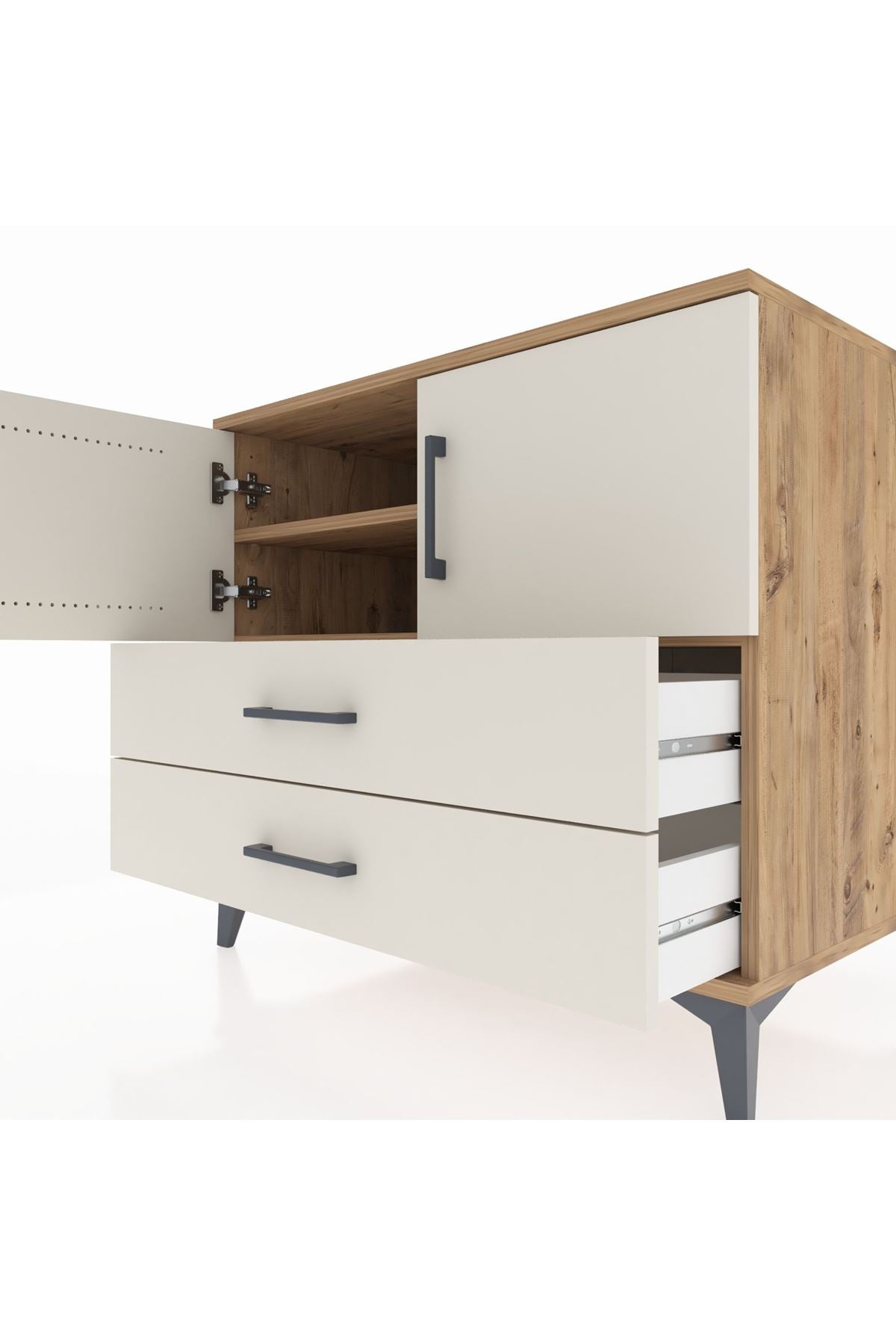 Kronos Şifonyer 2 Raflı 2 Çekmeceli 2 Kapaklı 88x59x80 Çam-Aytaşı