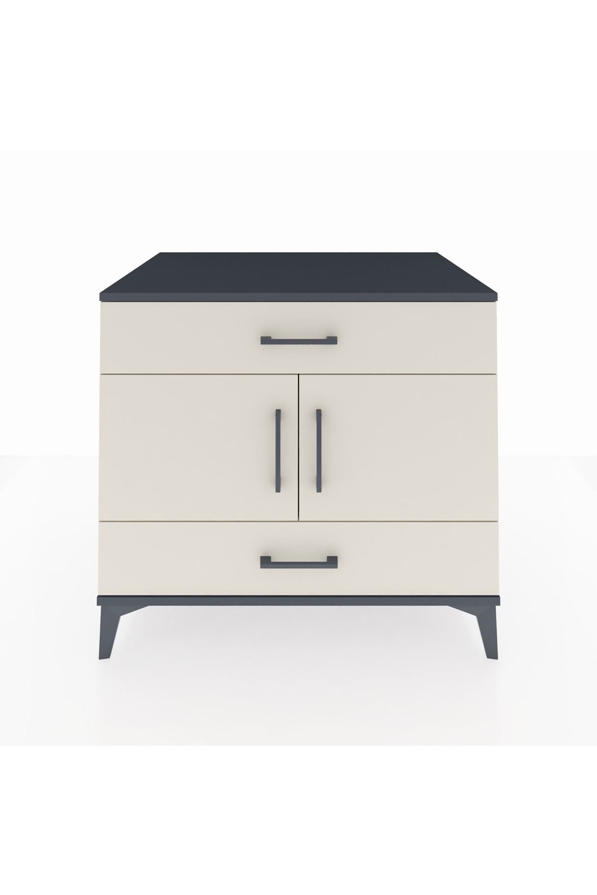 Kronos Şifonyer 2 Raflı 2 Çekmeceli 2 Kapaklı 88x59x80 Antrasit-Aytaşı