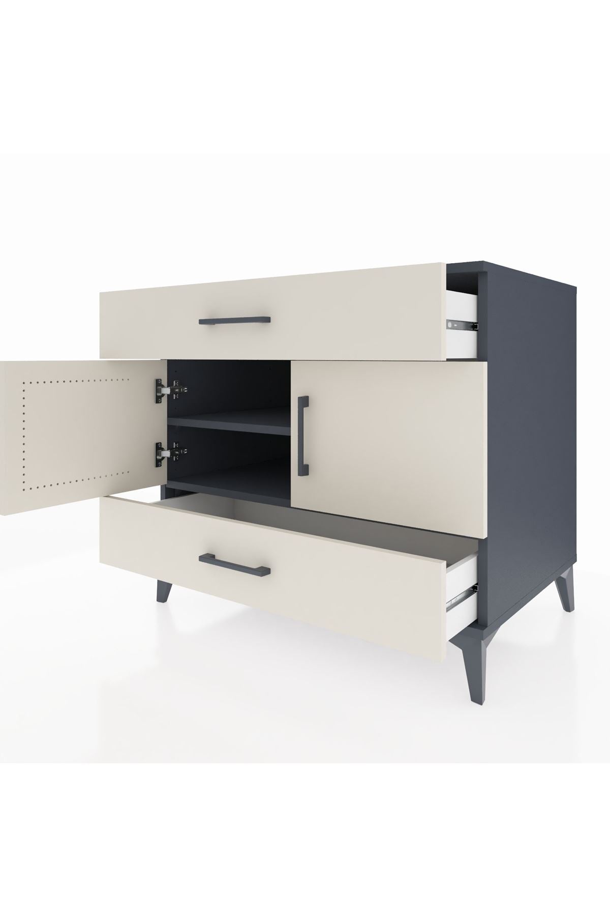 Kronos Şifonyer 2 Raflı 2 Çekmeceli 2 Kapaklı 88x59x80 Antrasit-Aytaşı