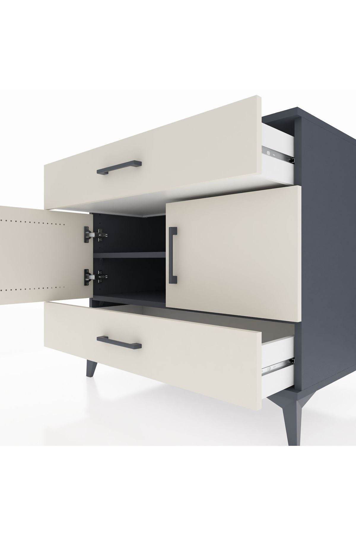 Kronos Şifonyer 2 Raflı 2 Çekmeceli 2 Kapaklı 88x59x80 Antrasit-Aytaşı