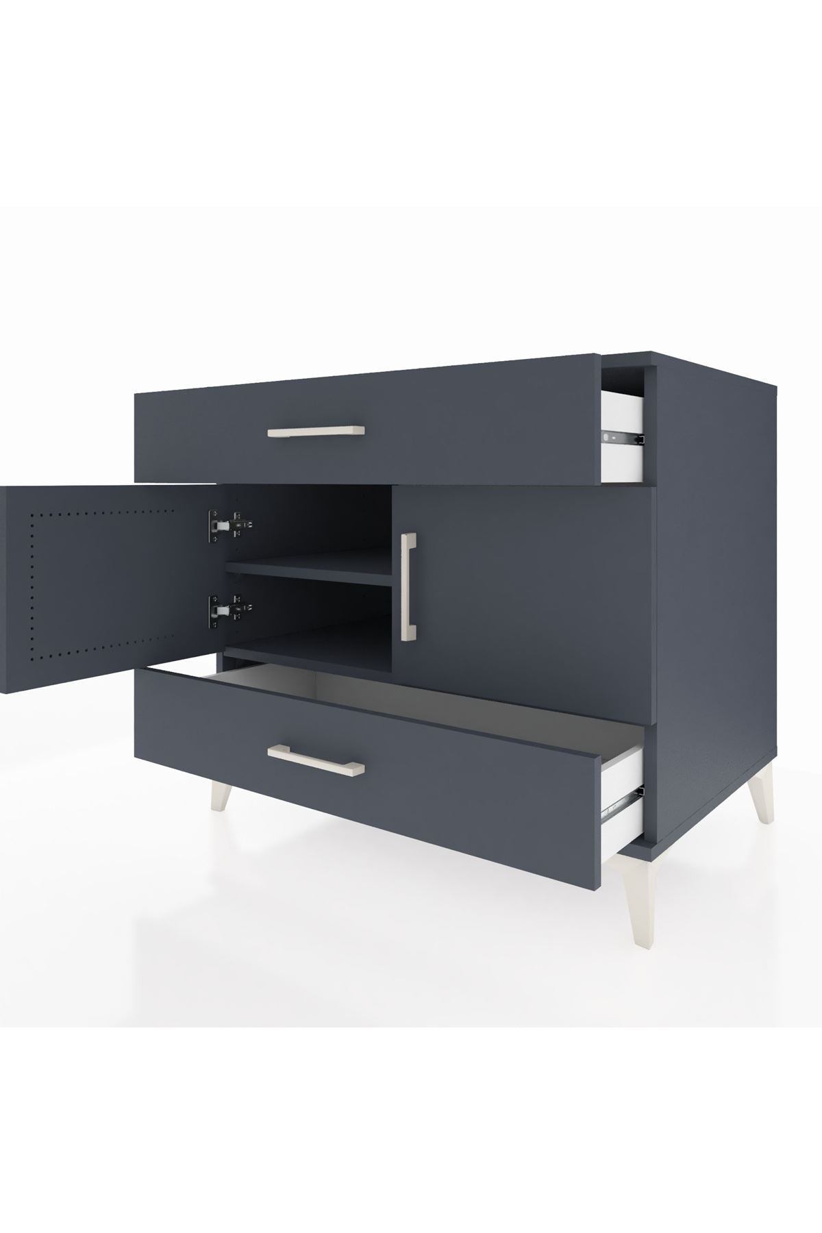 Kronos Şifonyer 2 Raflı 2 Çekmeceli 2 Kapaklı 88x59x80 Antrasit-Antrasit