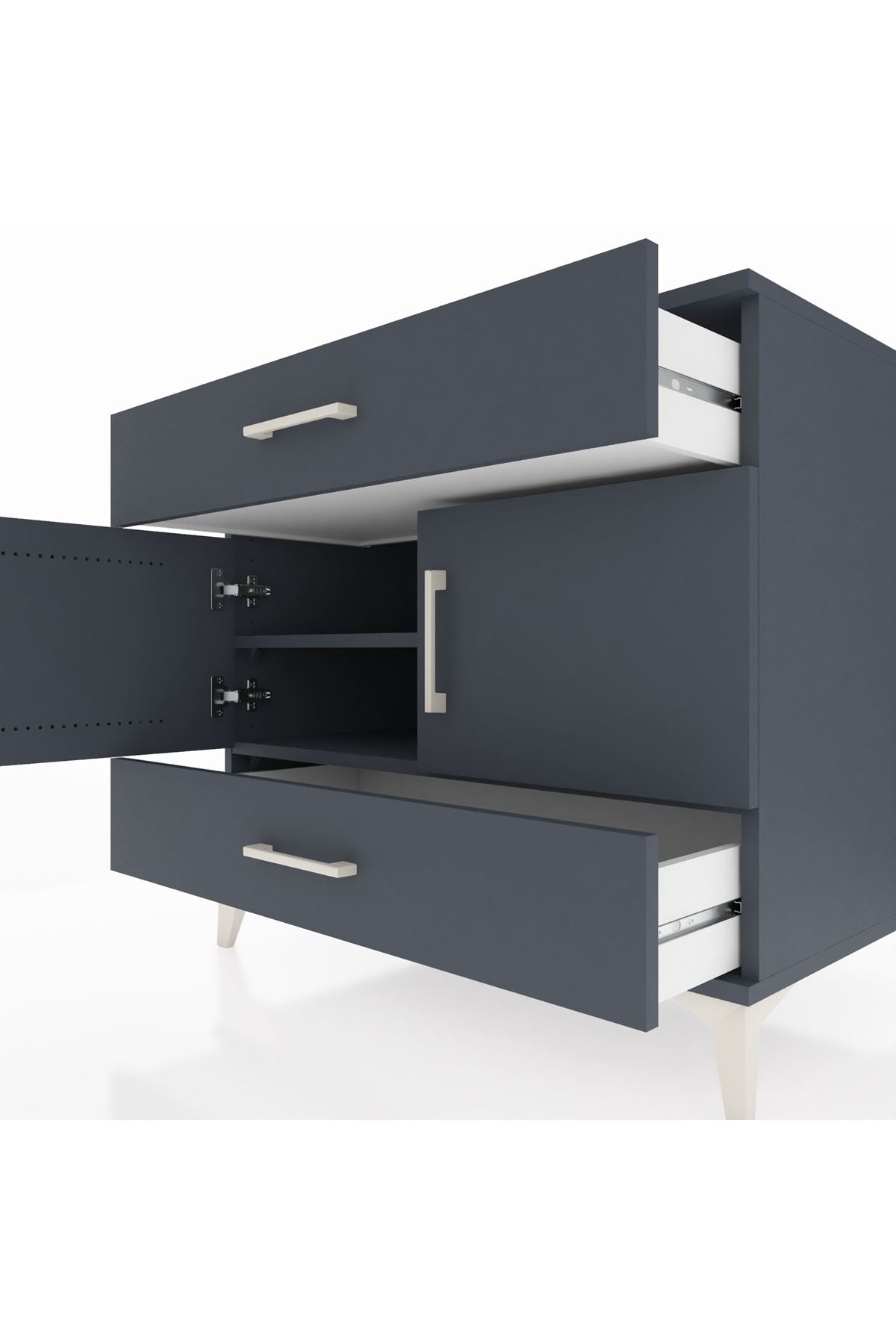 Kronos Şifonyer 2 Raflı 2 Çekmeceli 2 Kapaklı 88x59x80 Antrasit-Antrasit