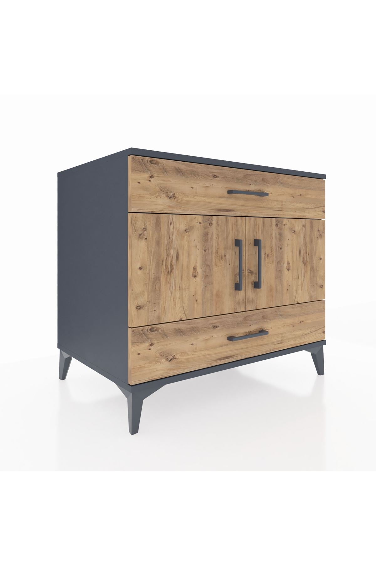 Kronos Şifonyer 2 Raflı 2 Çekmeceli 2 Kapaklı 88x59x80 Antrasit-Çam