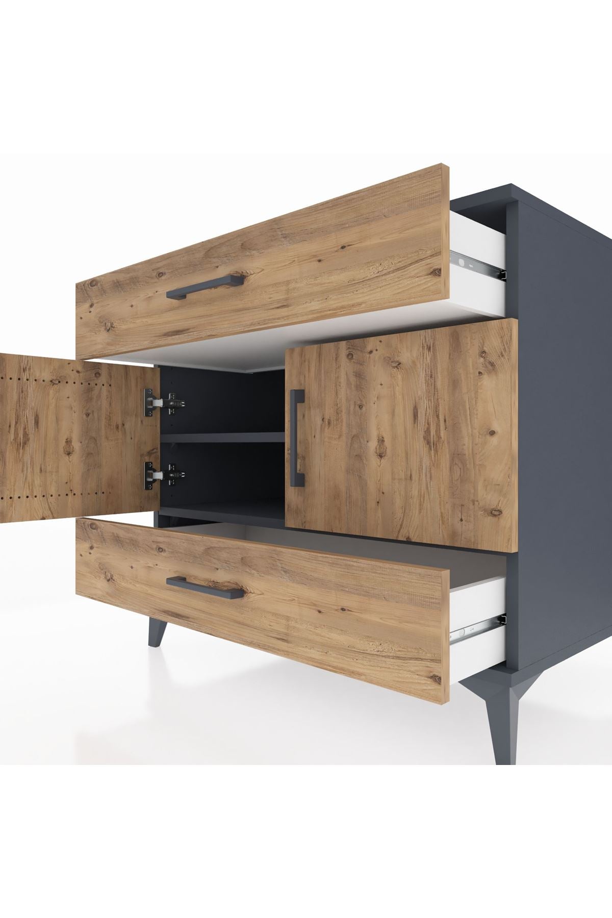 Kronos Şifonyer 2 Raflı 2 Çekmeceli 2 Kapaklı 88x59x80 Antrasit-Çam