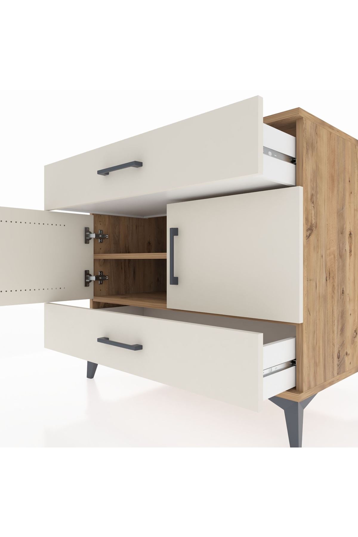 Kronos Şifonyer 2 Raflı 2 Çekmeceli 2 Kapaklı 88x59x80 Çam-Aytaşı