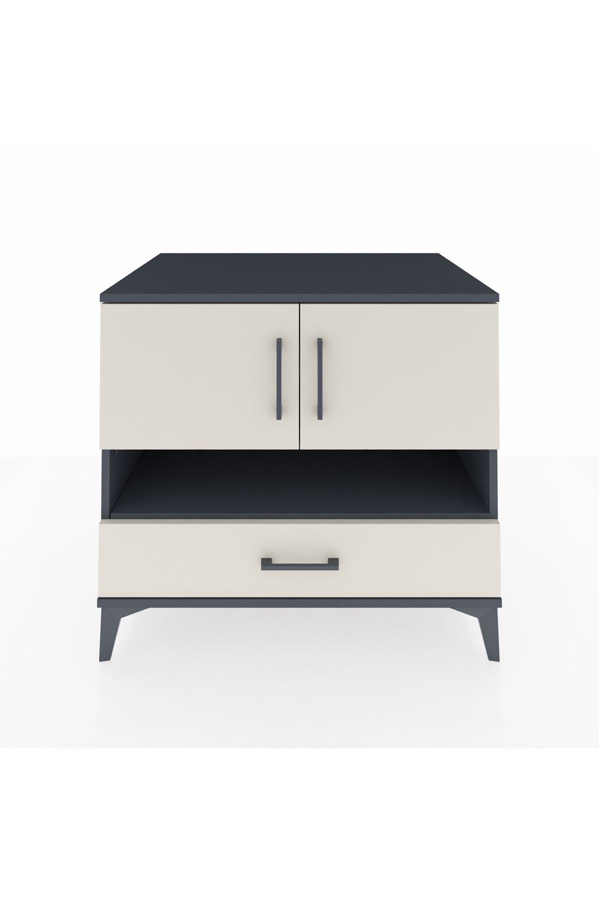 Kronos Şifonyer 3 Raflı Tek Çekmeceli 2 Kapaklı 88x59x80 Antrasit-Aytaşı