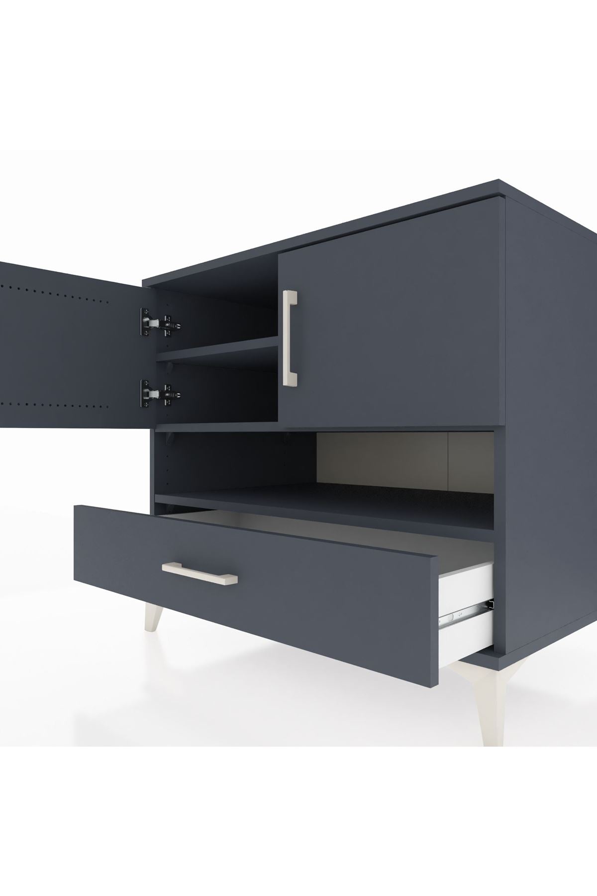 Kronos Şifonyer 3 Raflı Tek Çekmeceli 2 Kapaklı 88x59x80 Antrasit-Antrasit