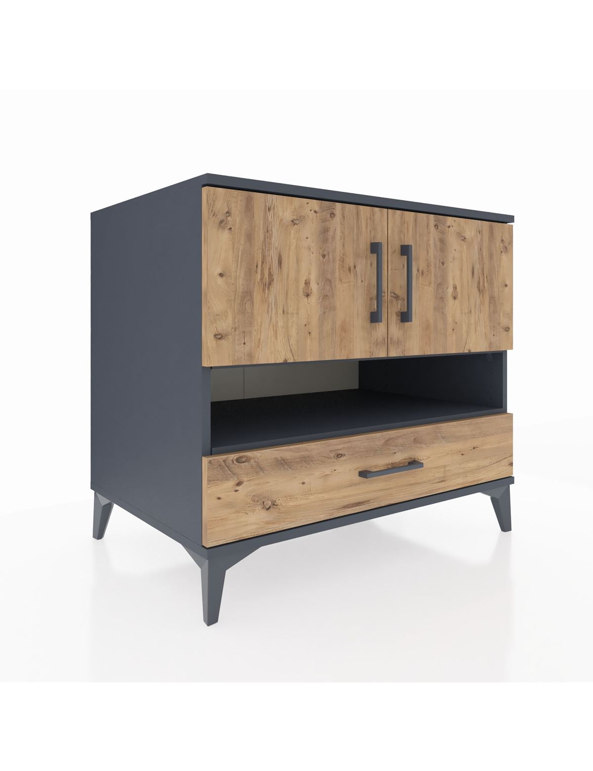 Kronos Şifonyer 3 Raflı Tek Çekmeceli 2 Kapaklı 88x59x80 Antrasit-Çam