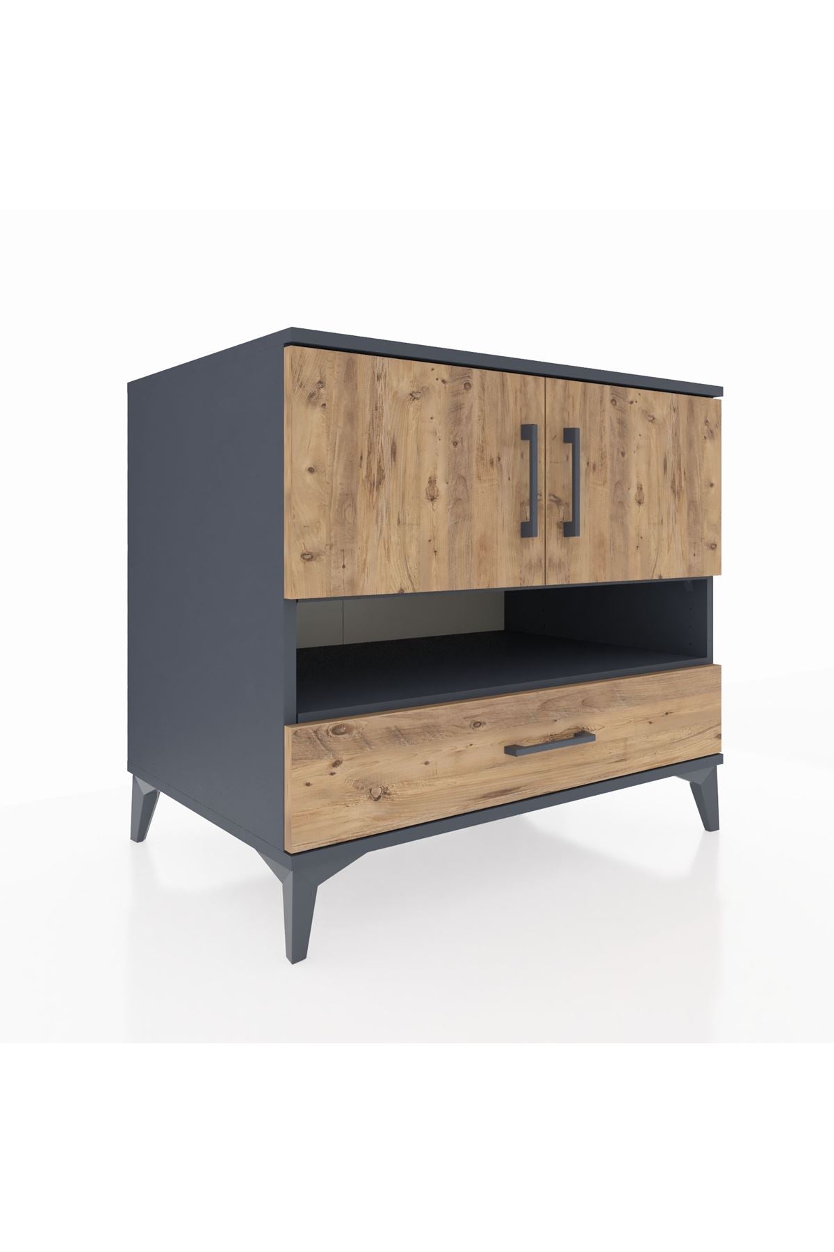 Kronos Şifonyer 3 Raflı Tek Çekmeceli 2 Kapaklı 88x59x80 Antrasit-Çam