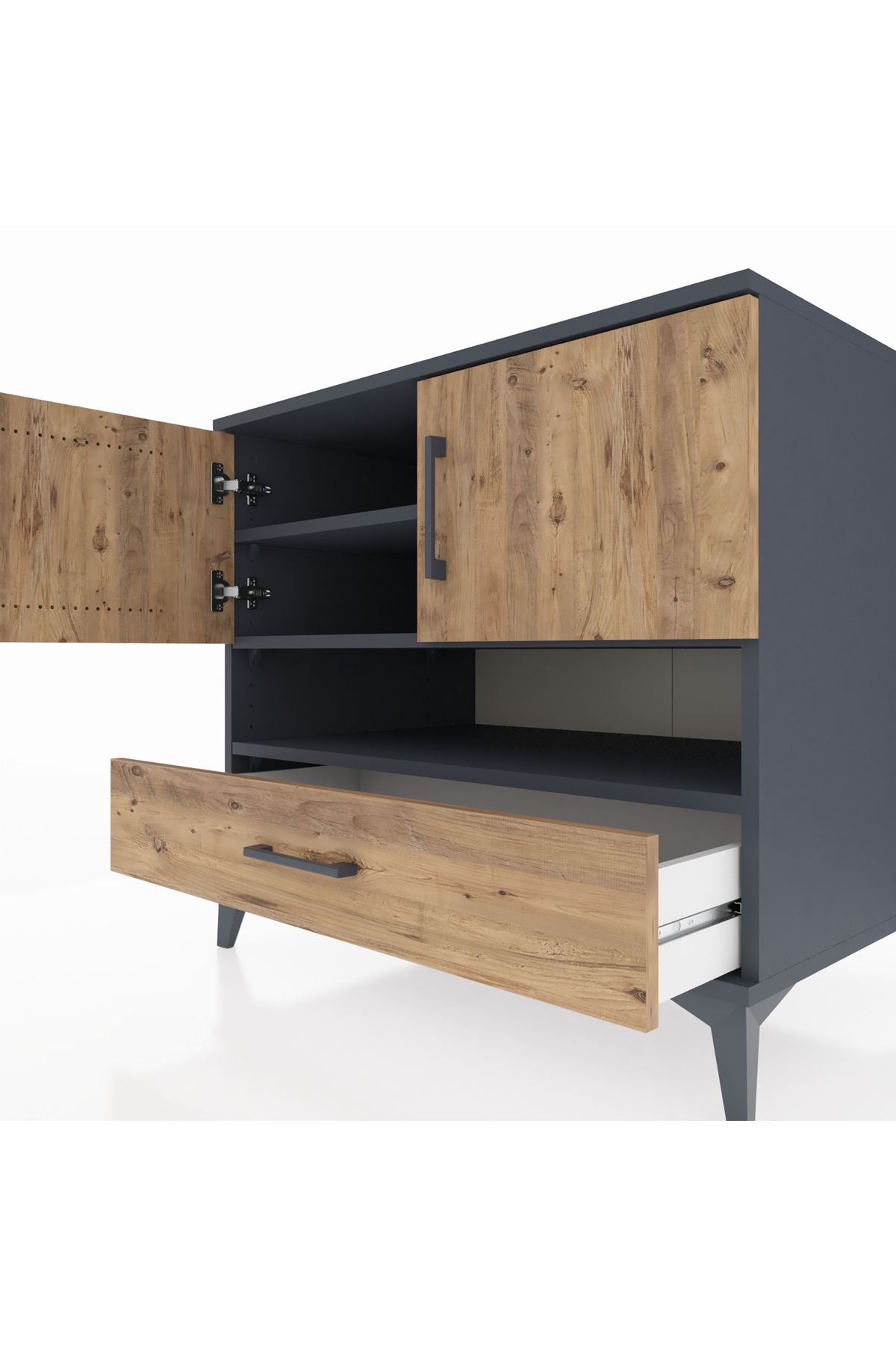 Kronos Şifonyer 3 Raflı Tek Çekmeceli 2 Kapaklı 88x59x80 Antrasit-Çam