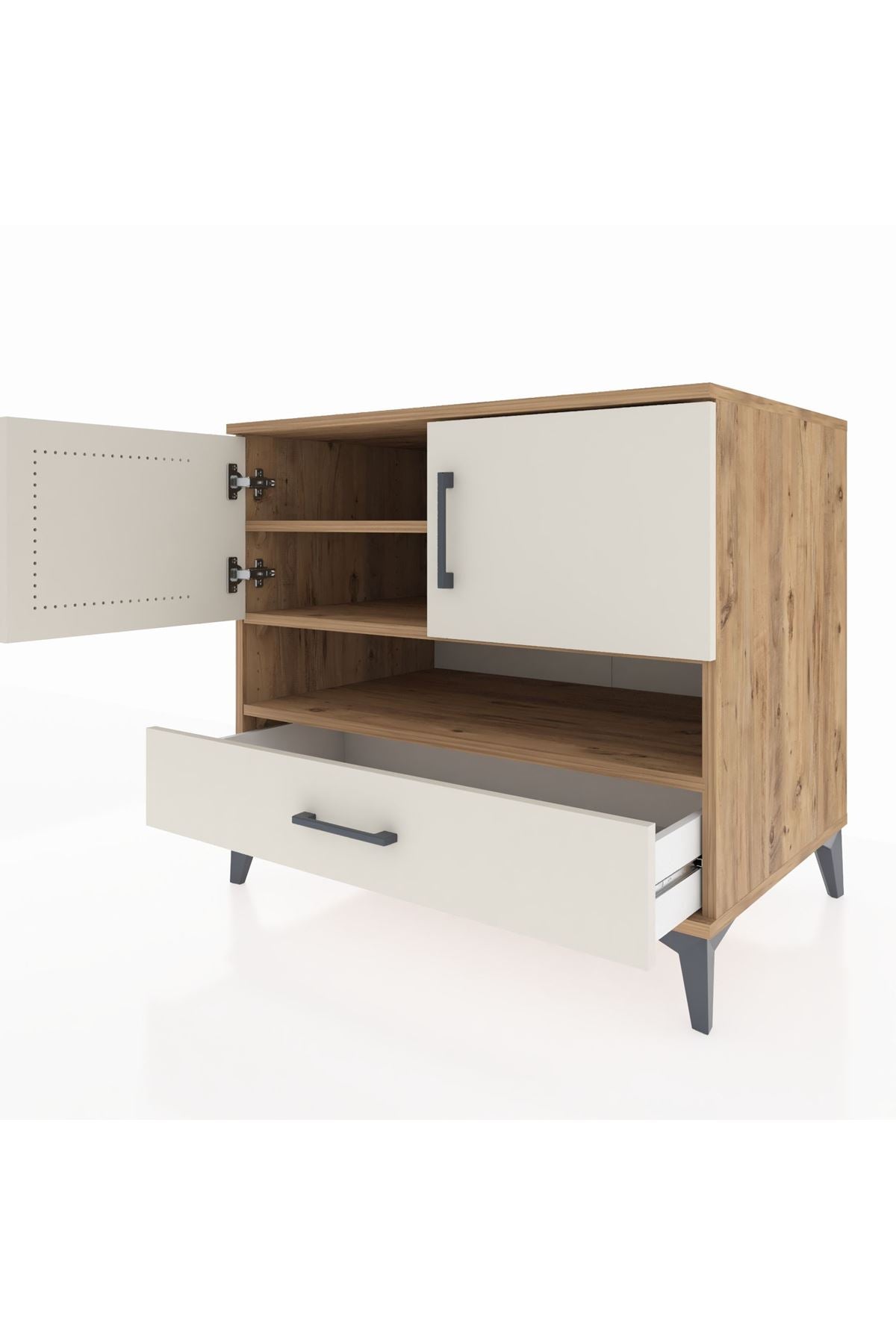 Kronos Şifonyer 3 Raflı Tek Çekmeceli 2 Kapaklı 88x59x80 Çam-Aytaşı