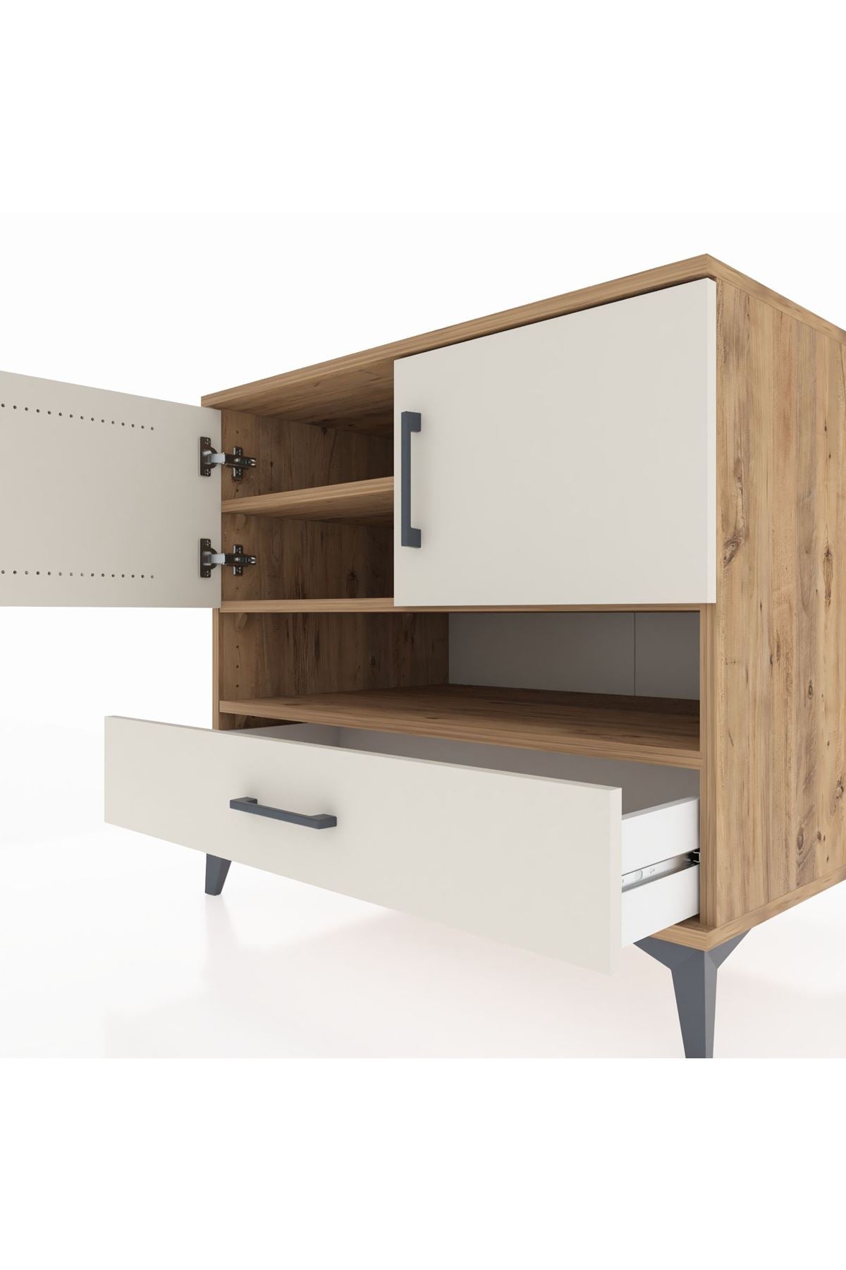 Kronos Şifonyer 3 Raflı Tek Çekmeceli 2 Kapaklı 88x59x80 Çam-Aytaşı